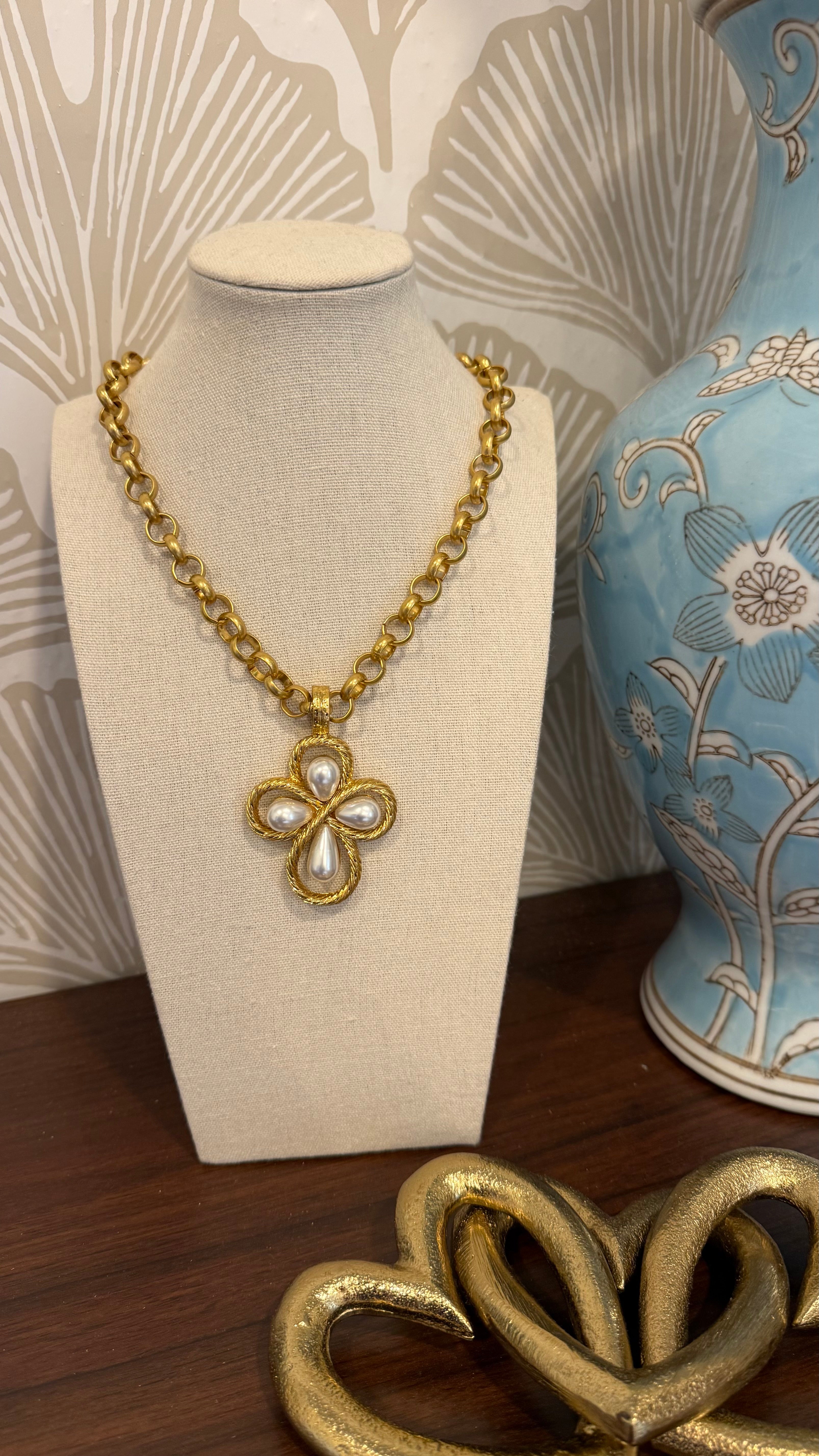 Goldie Pearl Cross Necklace