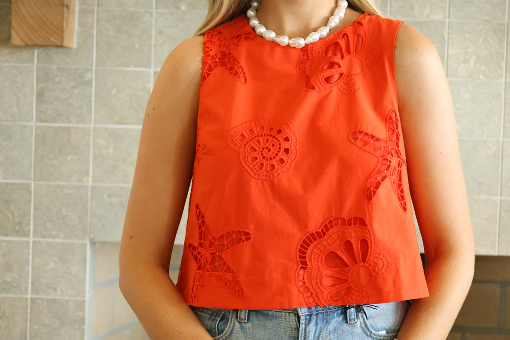 Coral Sea Eyelet Top