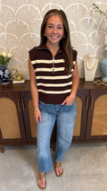 Mocha Stripe Zip Top