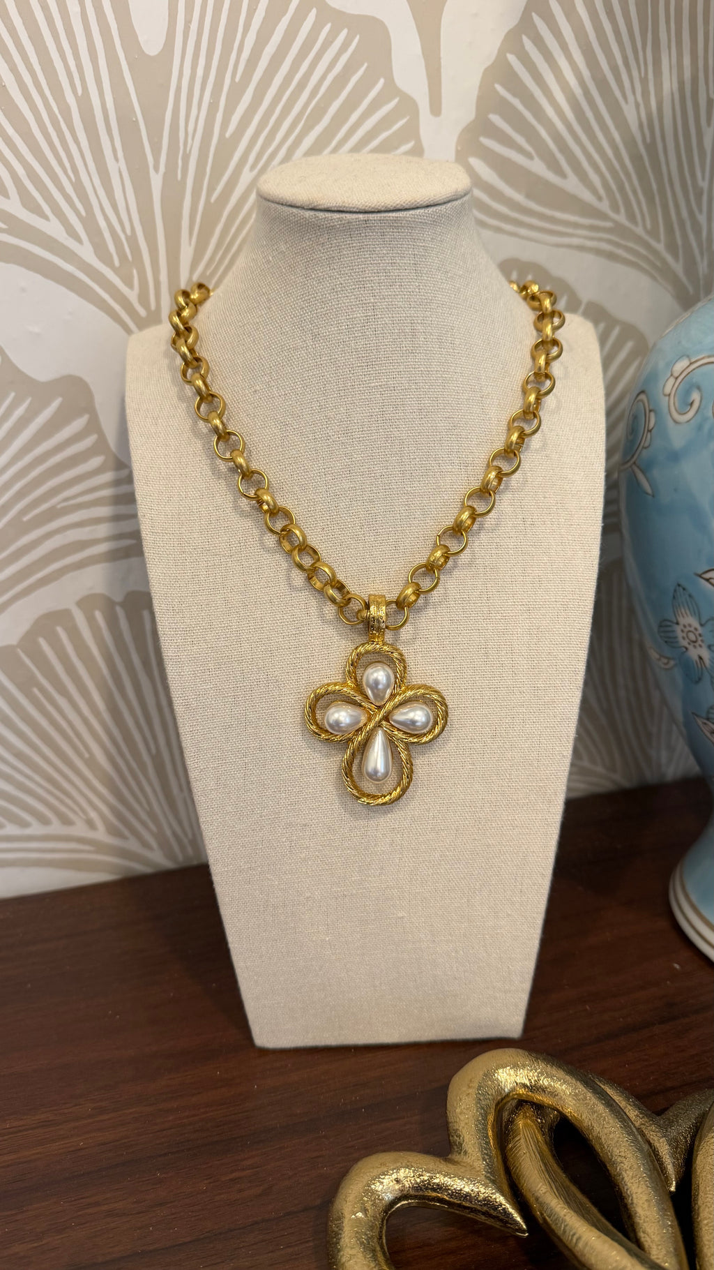 Goldie Pearl Cross Necklace