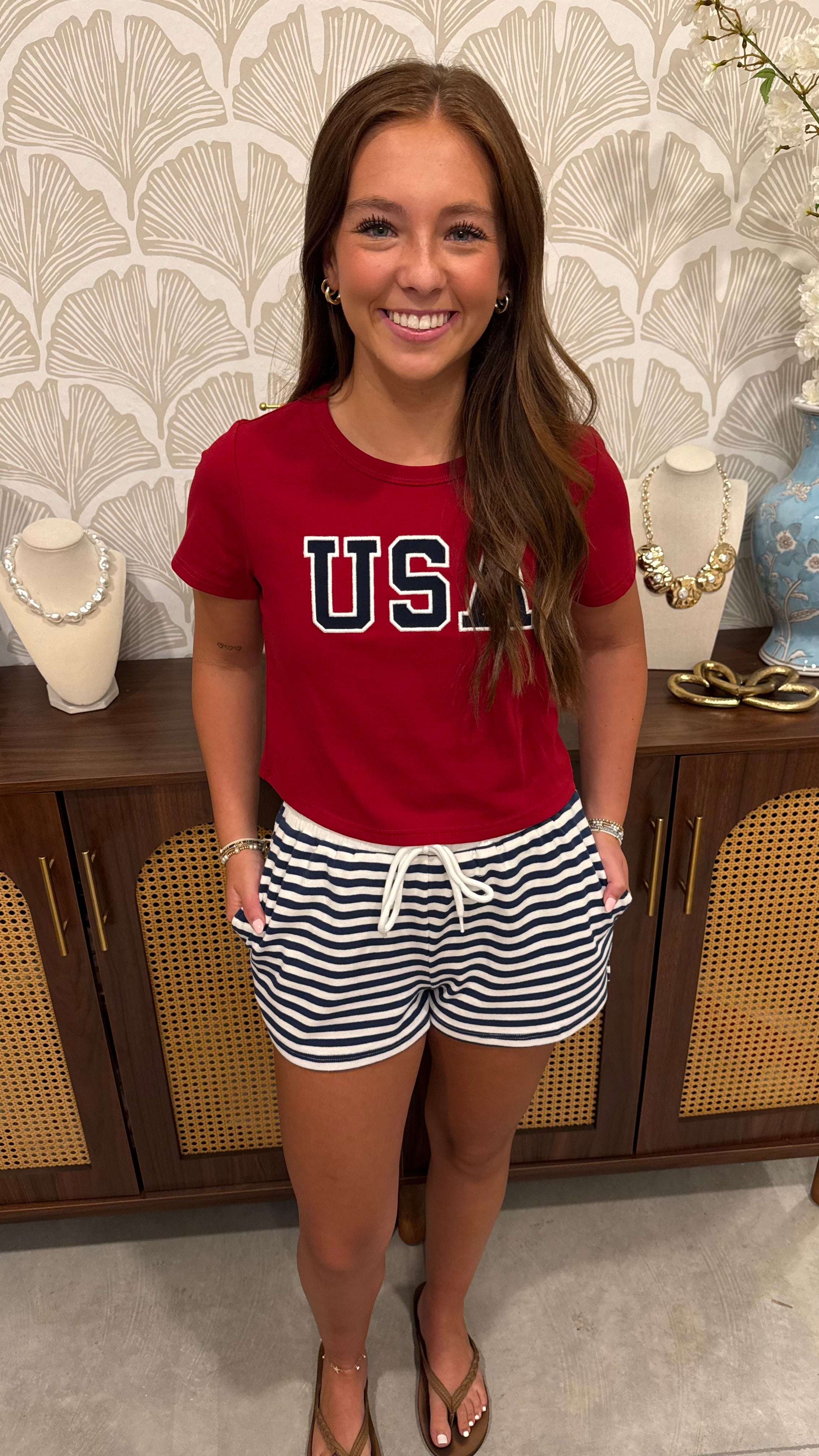 Navy And White Stripe Shorts