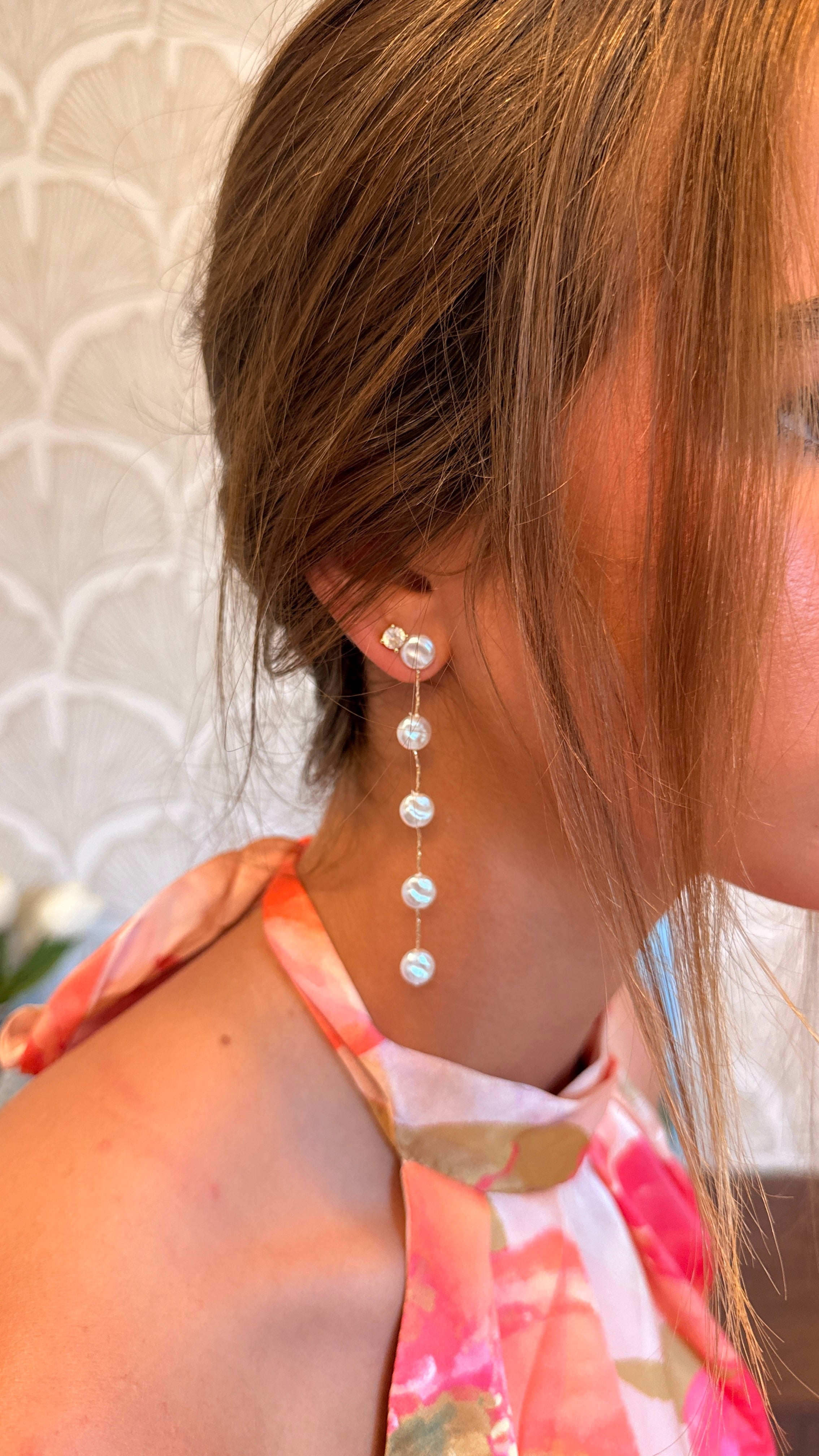 Flat Pearl Dangle Earrings