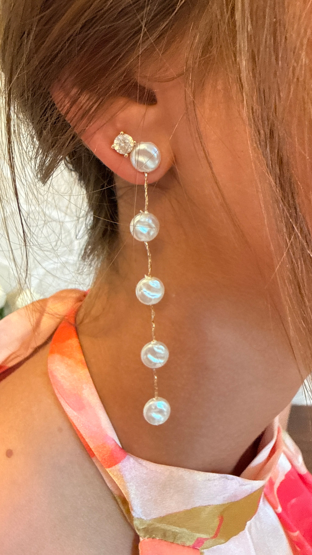 Flat Pearl Dangle Earrings