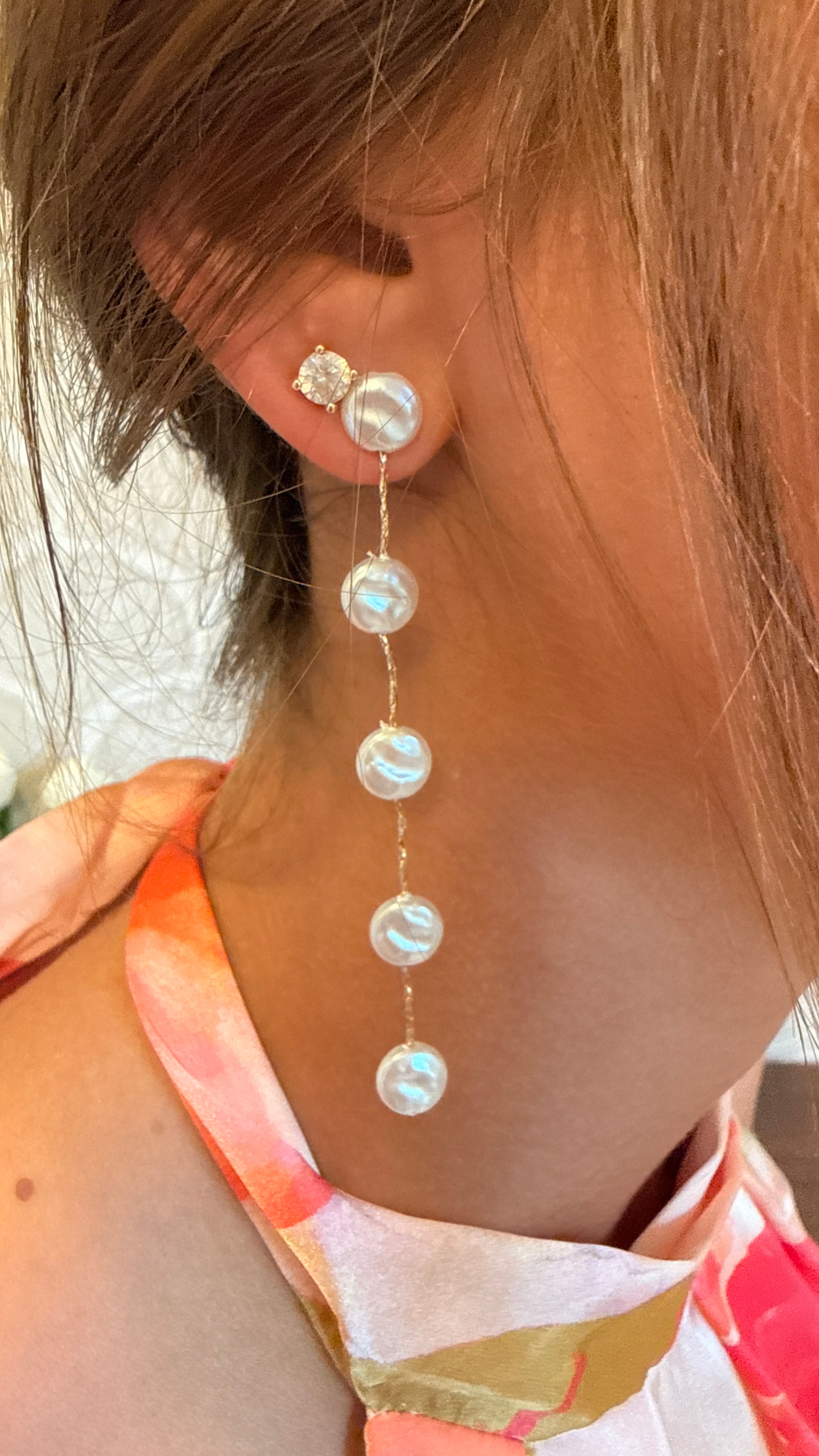 Flat Pearl Dangle Earrings