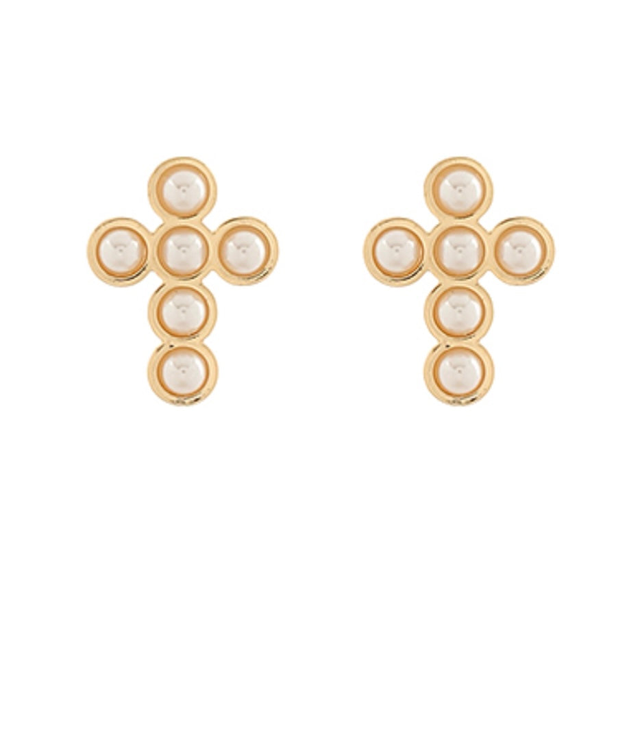 Pearl Cross Earrings