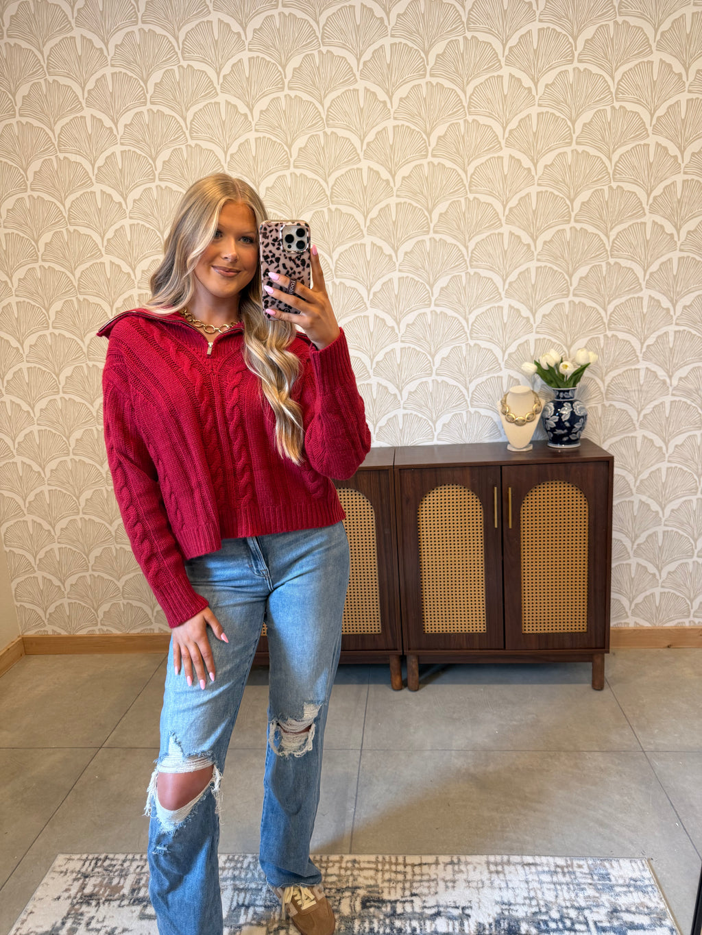 Candy Red Quarter Zip Sweater