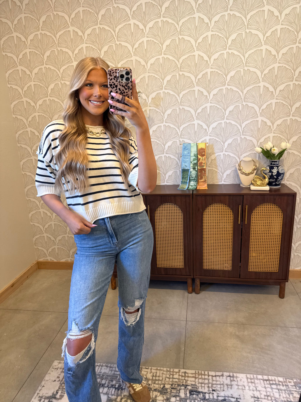 Navy Drop Shoulder Top