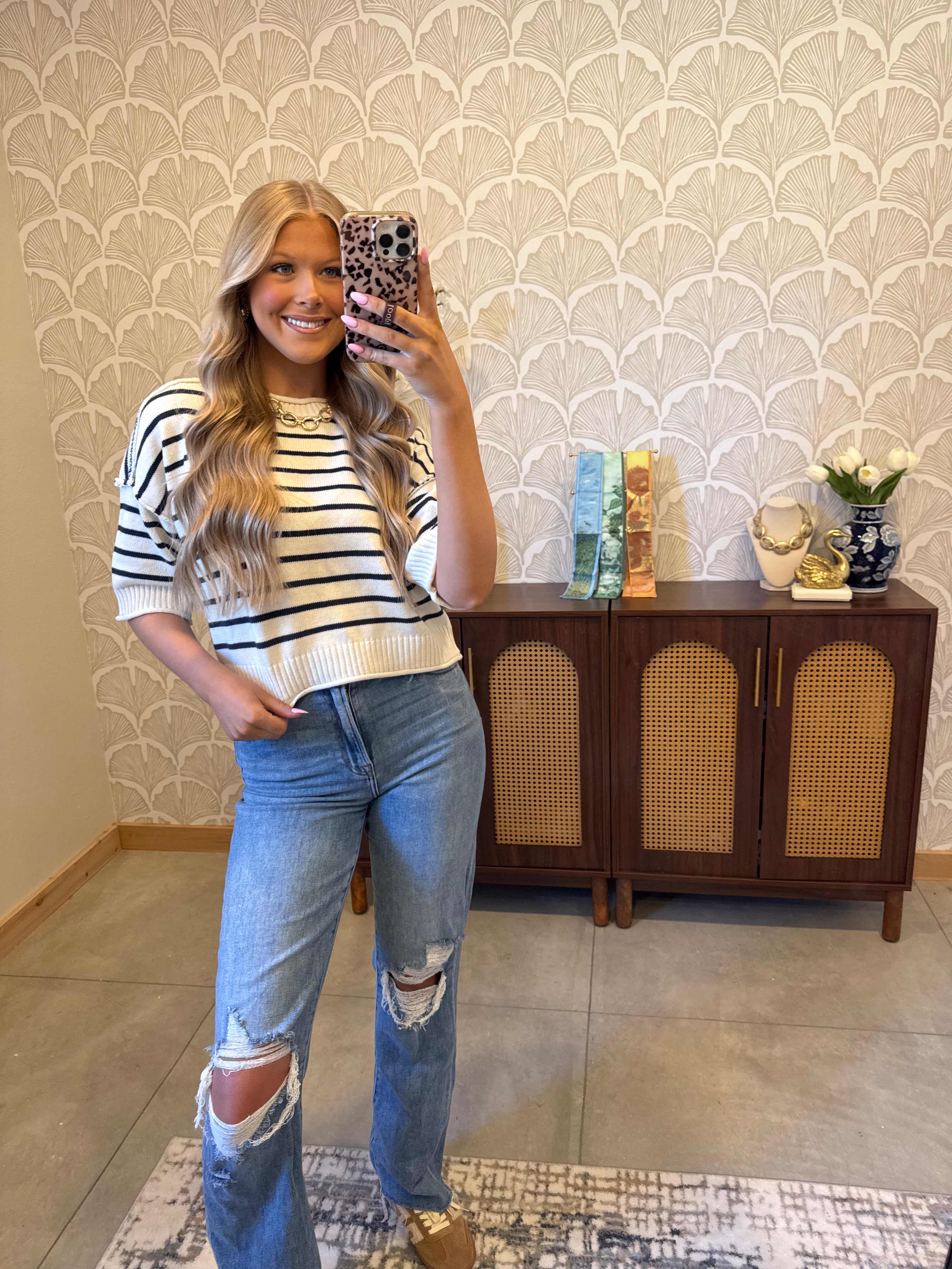 Navy Drop Shoulder Top