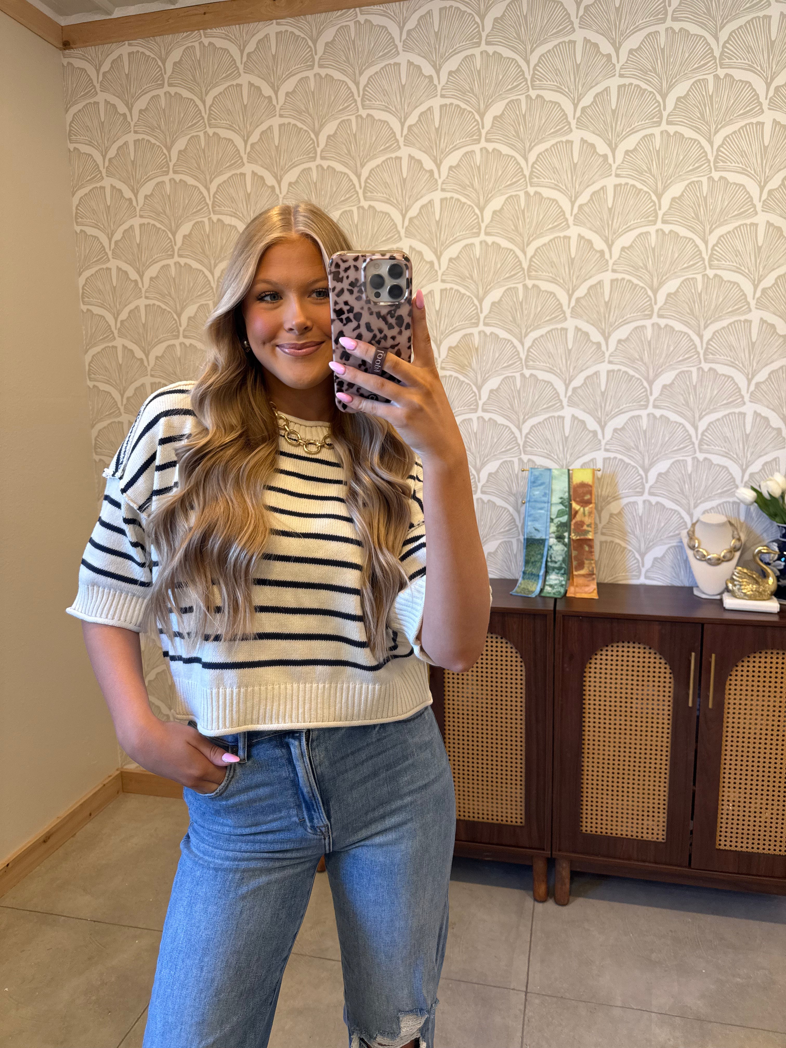 Navy Drop Shoulder Top