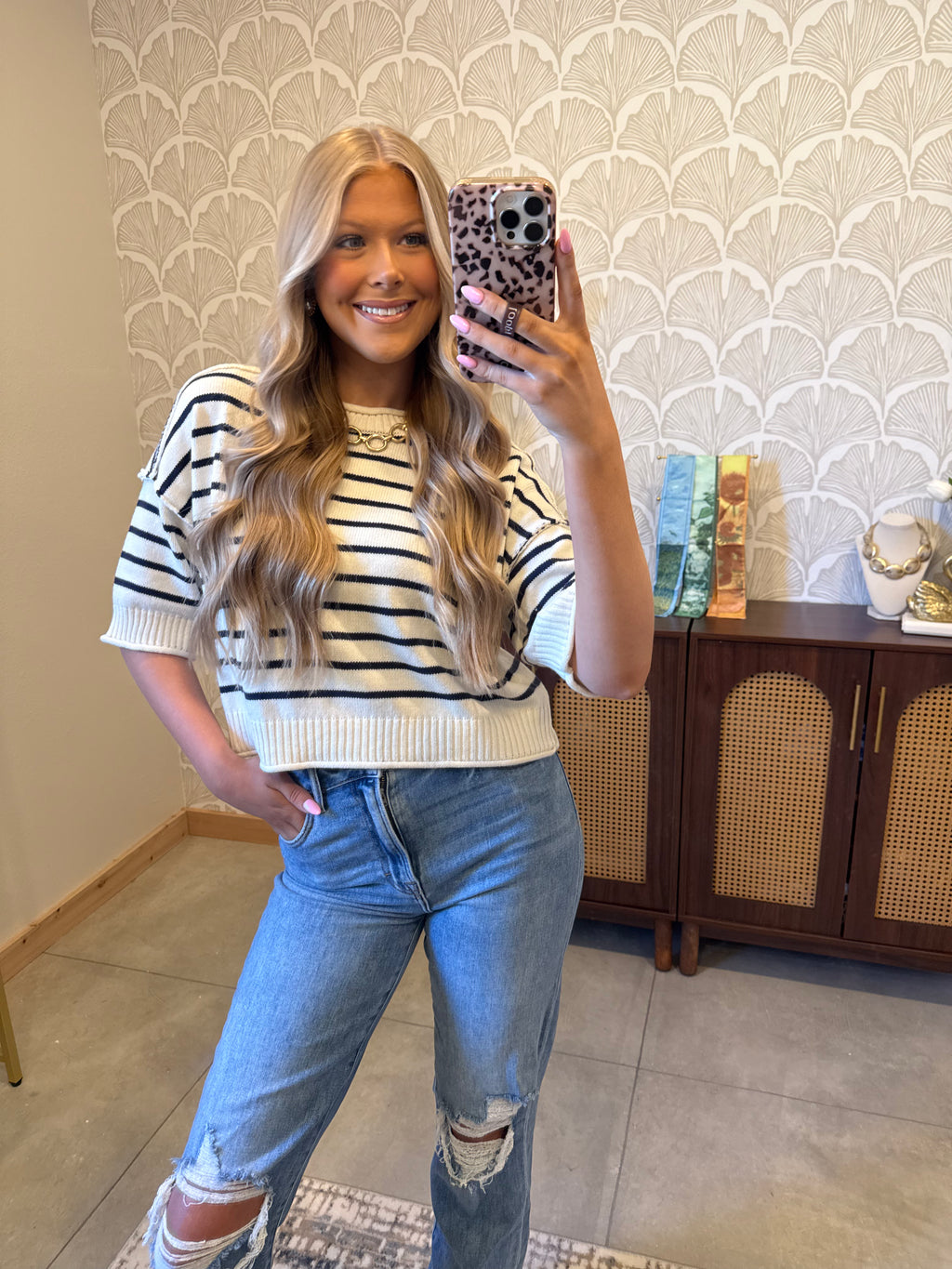 Navy Drop Shoulder Top