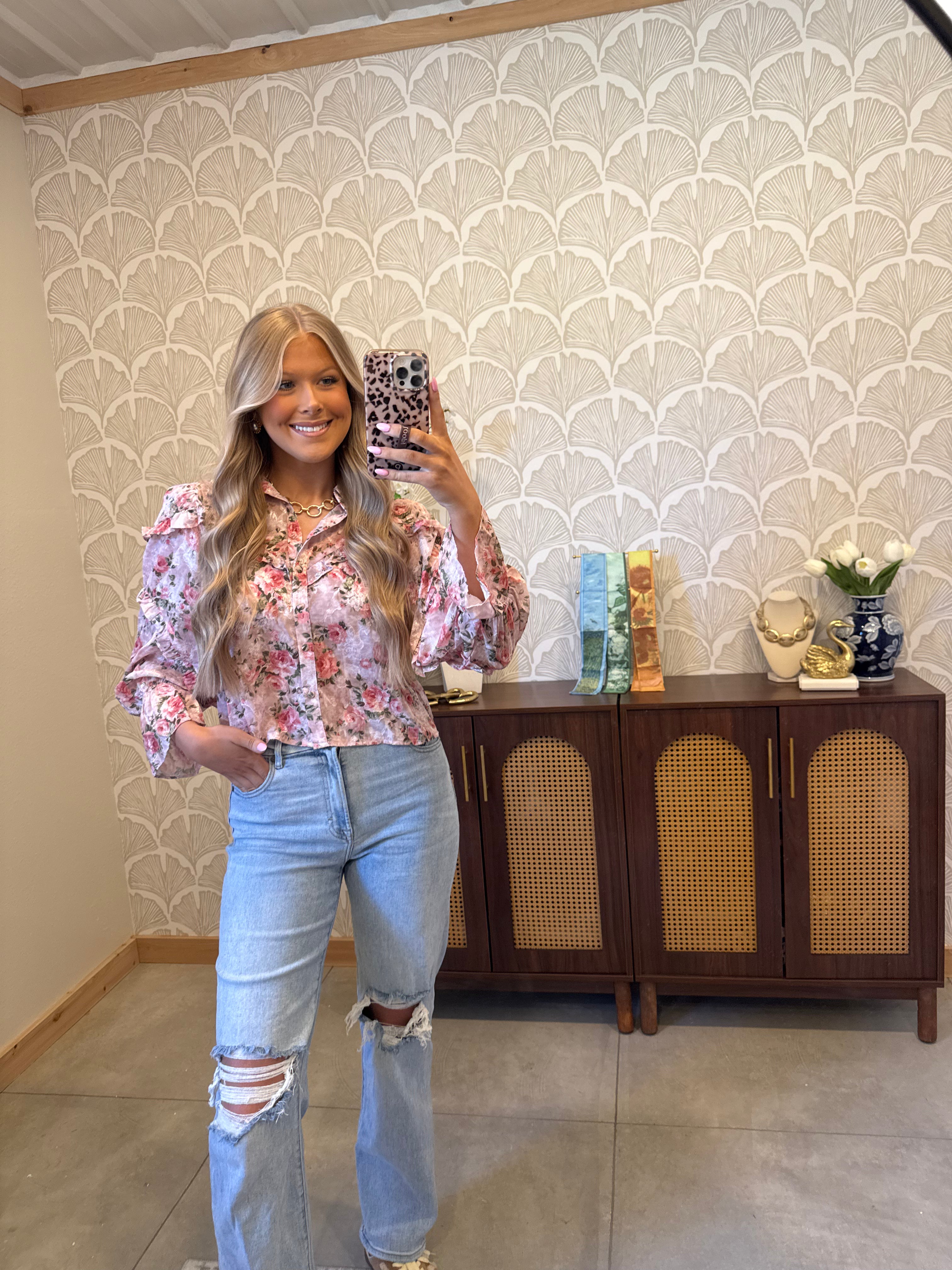 Pink Floral Ruffled Top