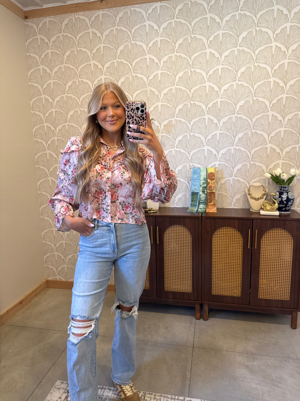 Pink Floral Ruffled Top