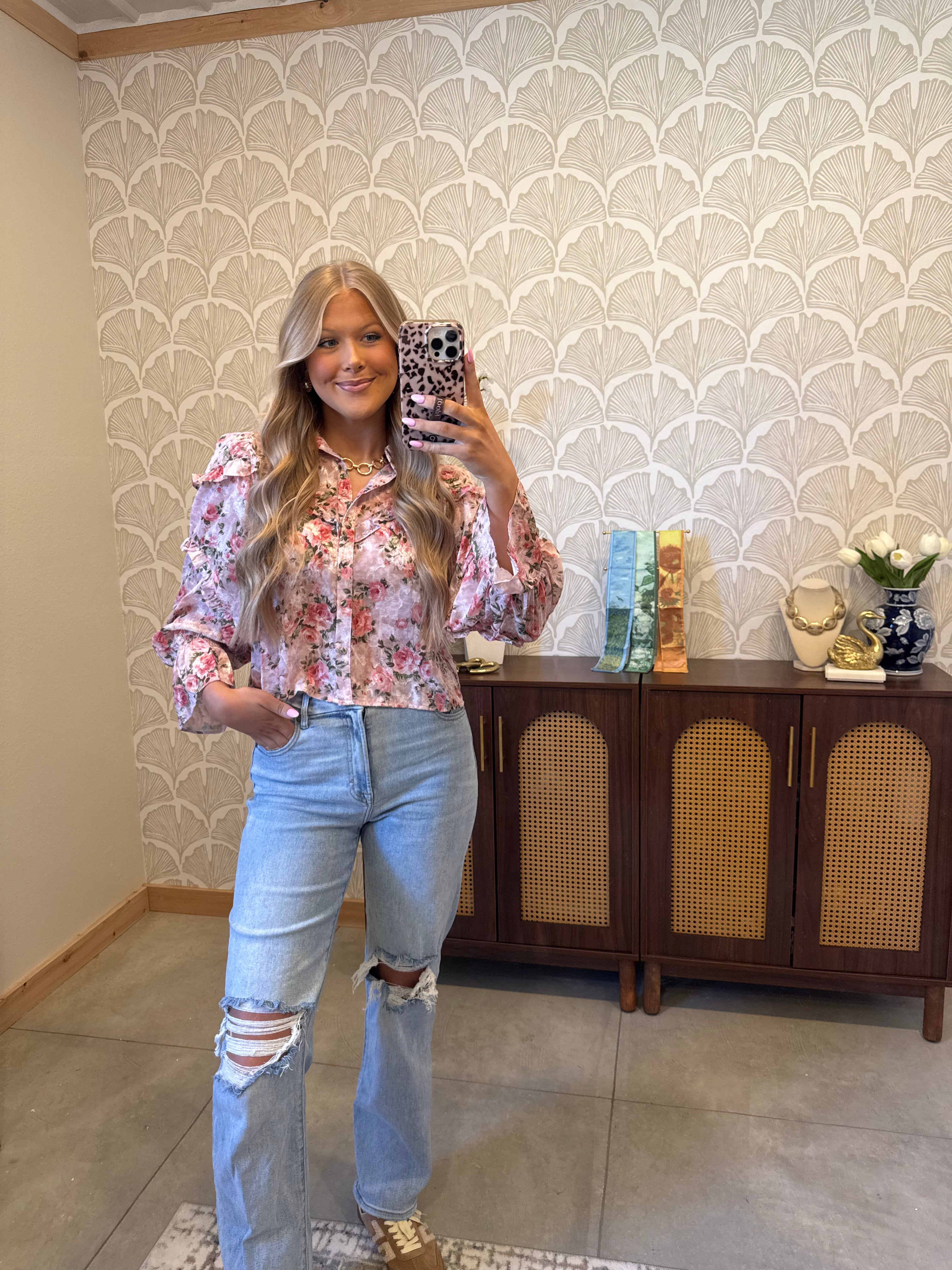 Pink Floral Ruffled Top