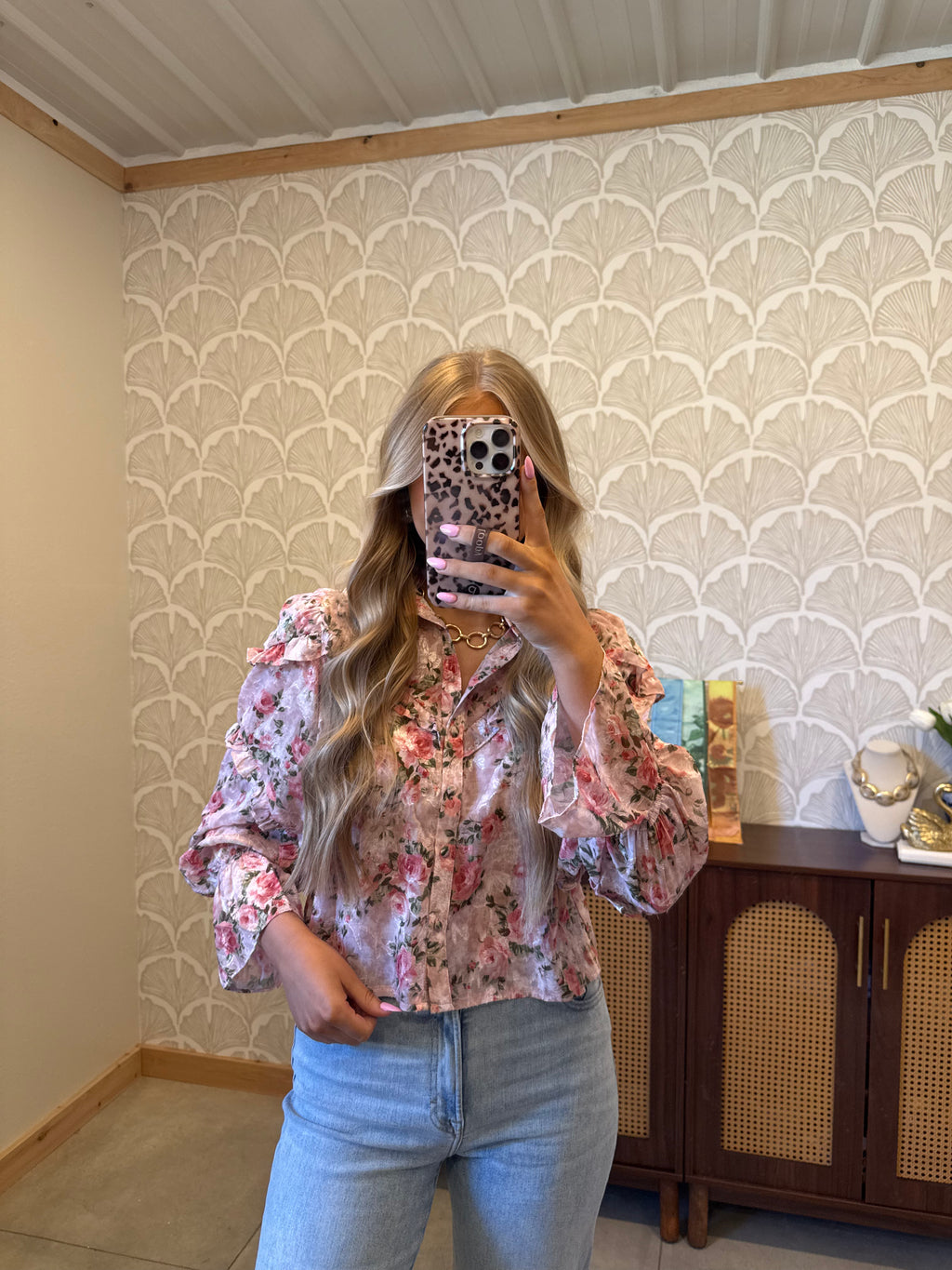 Pink Floral Ruffled Top