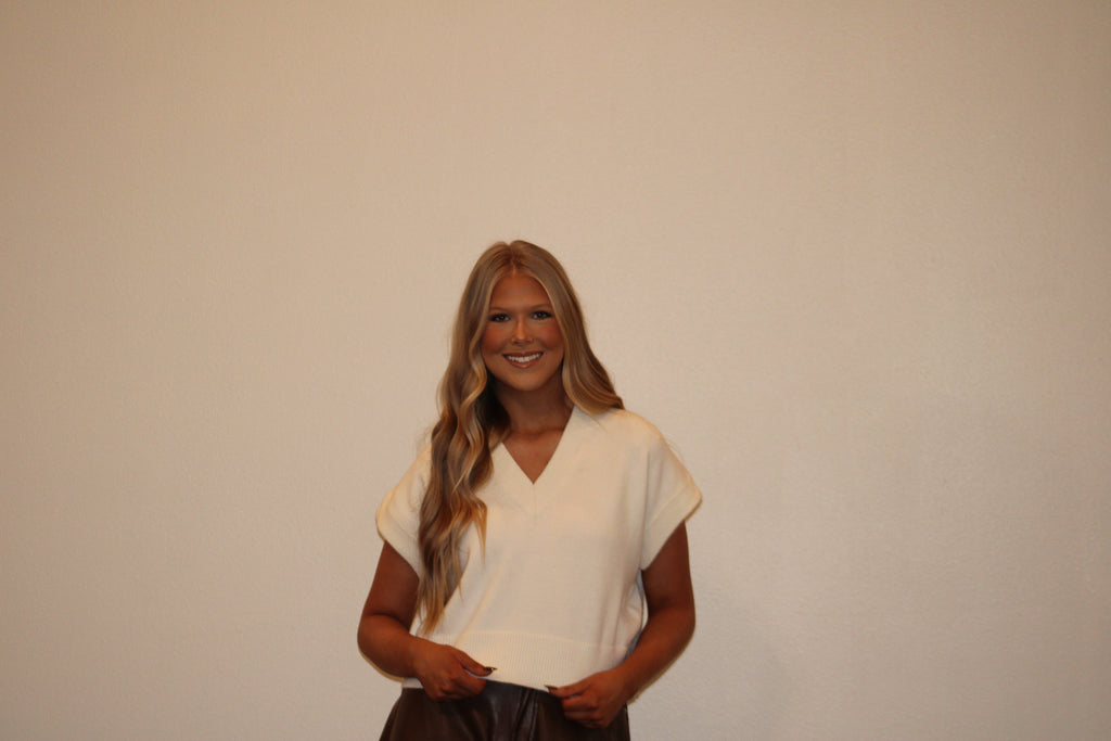 Cream V-Neck Sweater Top