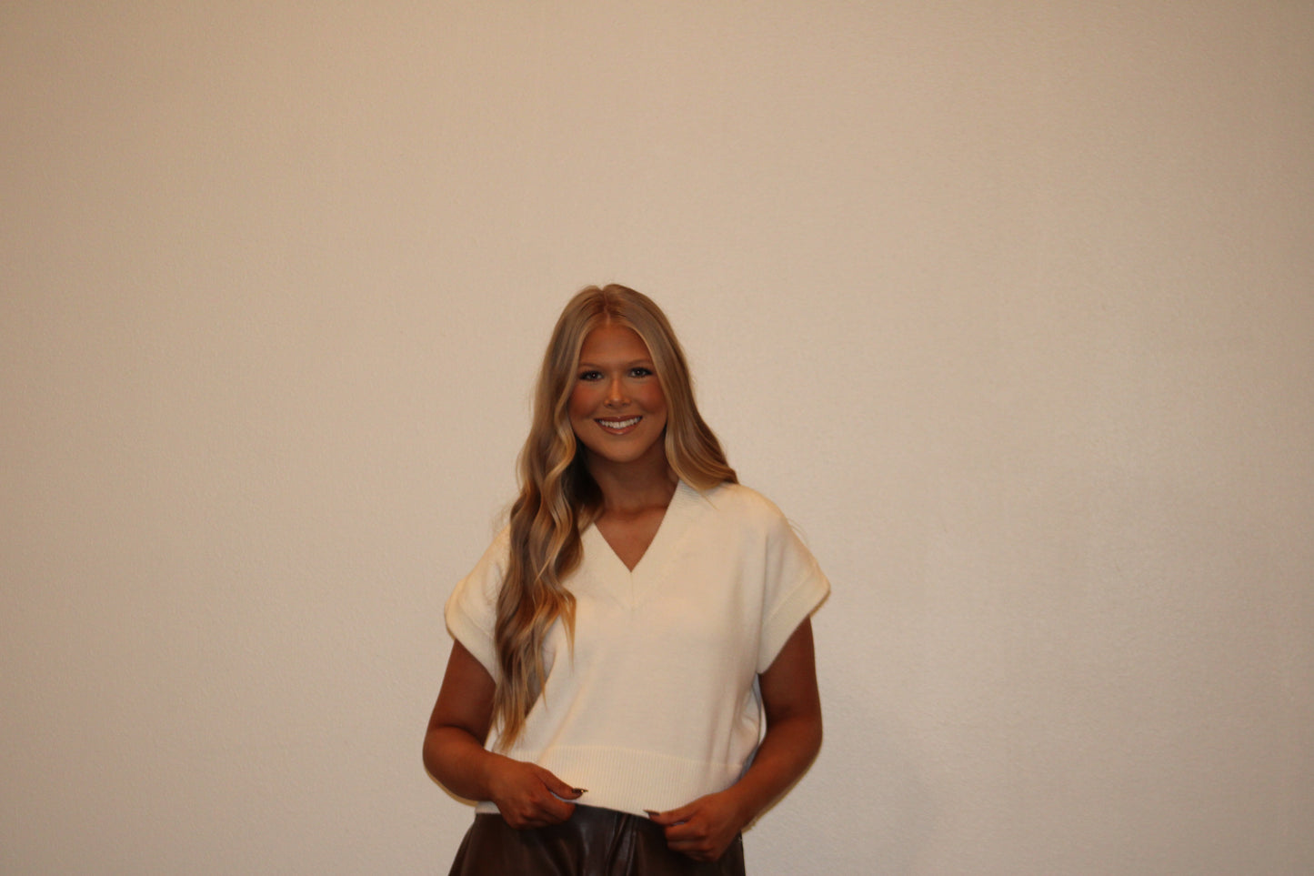 Cream V-Neck Sweater Top