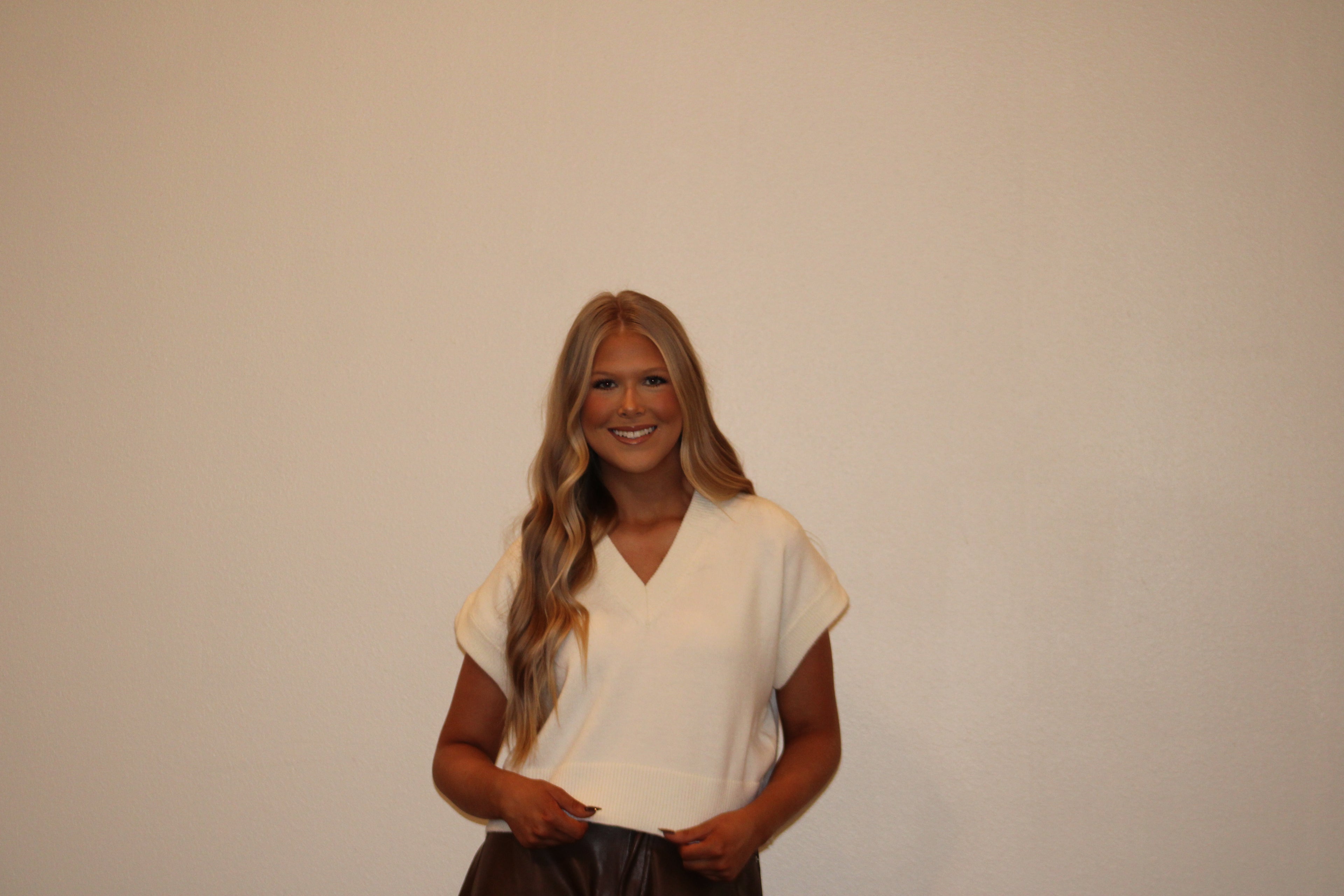 Cream V-Neck Sweater Top