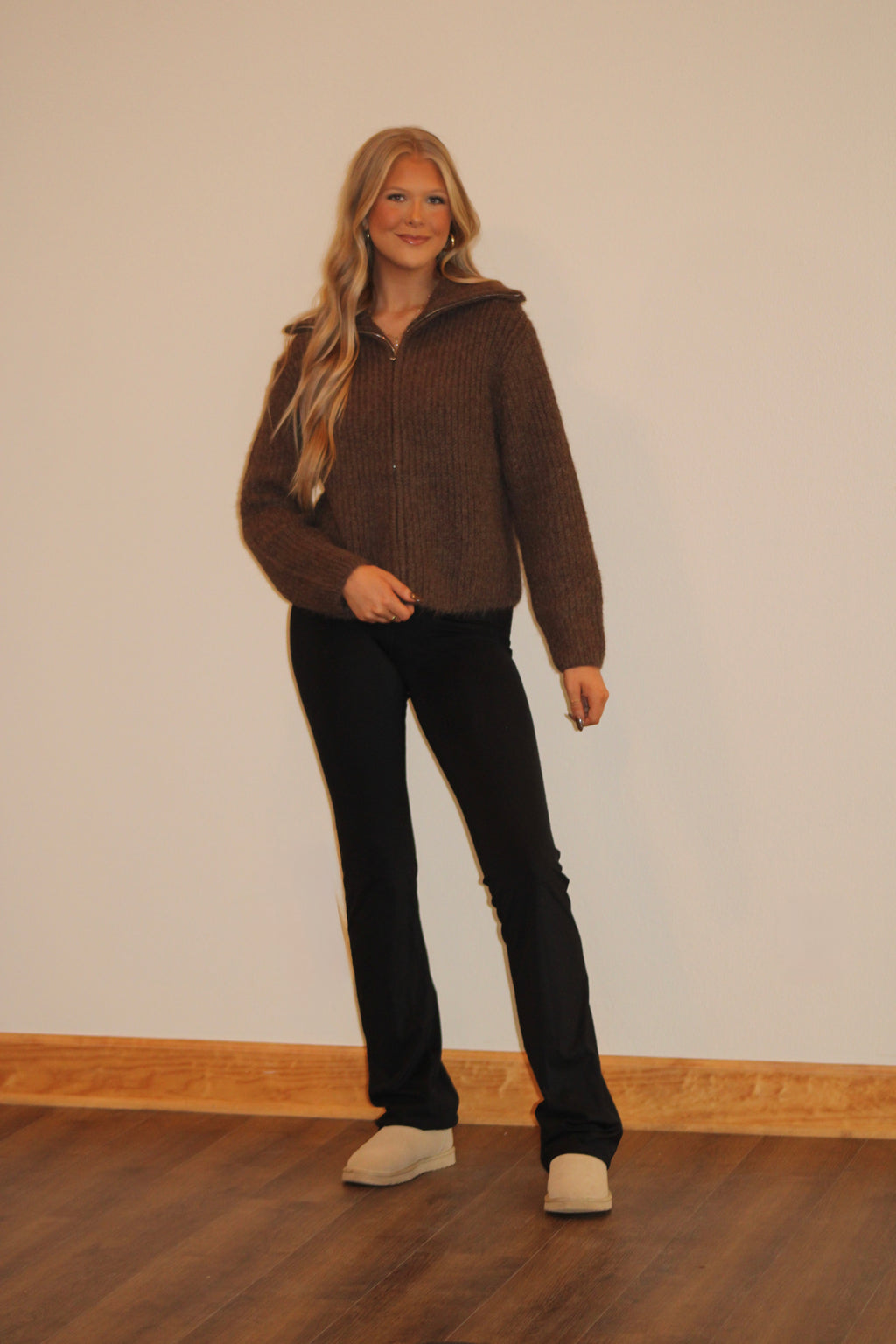 Brown Fuzzy Zip Up Sweater