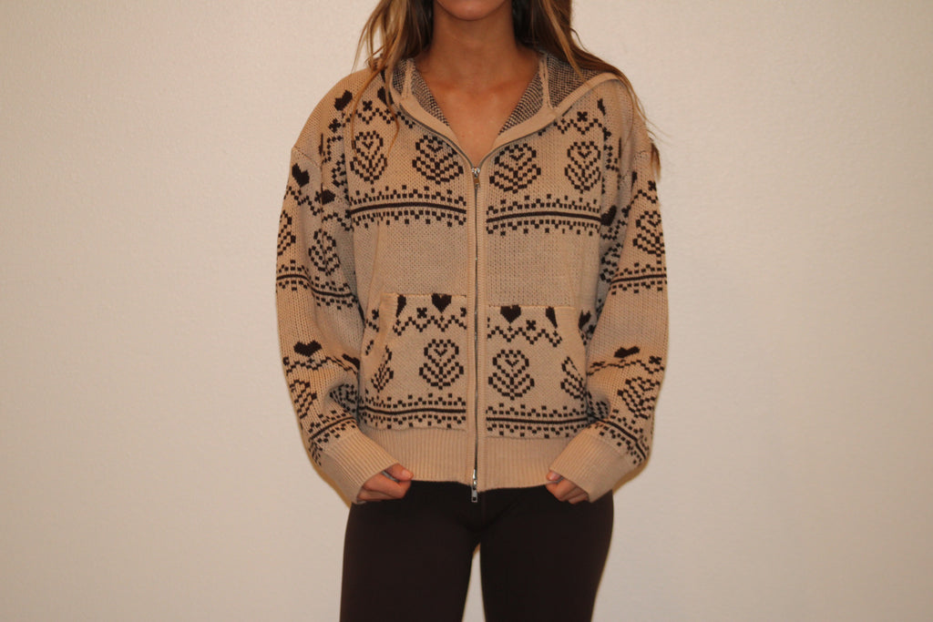 Fancy Floral Zip Up Sweater