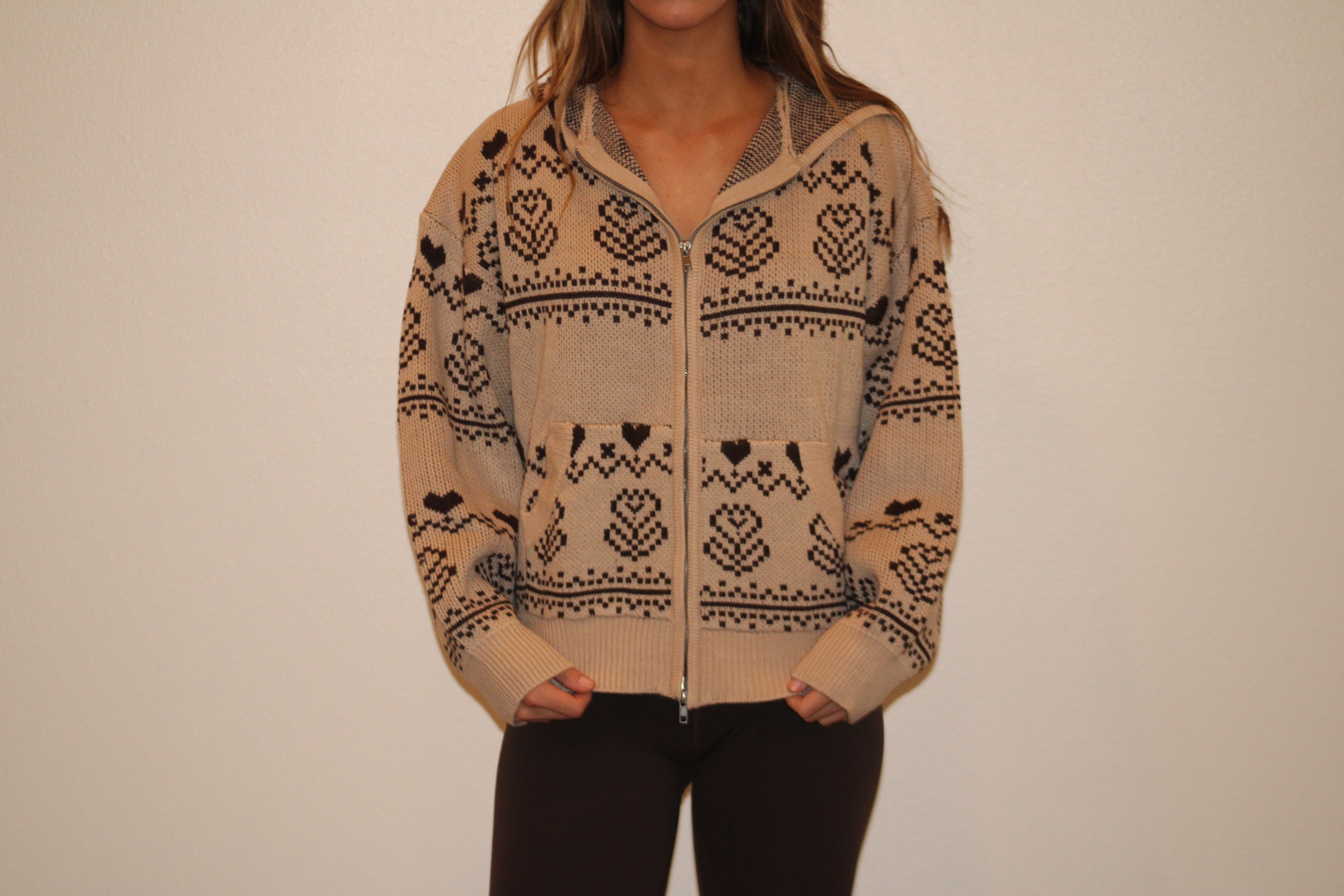 Fancy Floral Zip Up Sweater