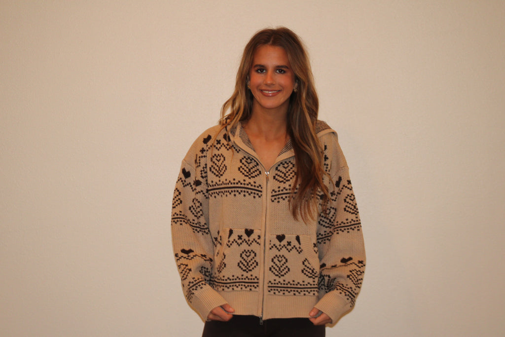 Fancy Floral Zip Up Sweater