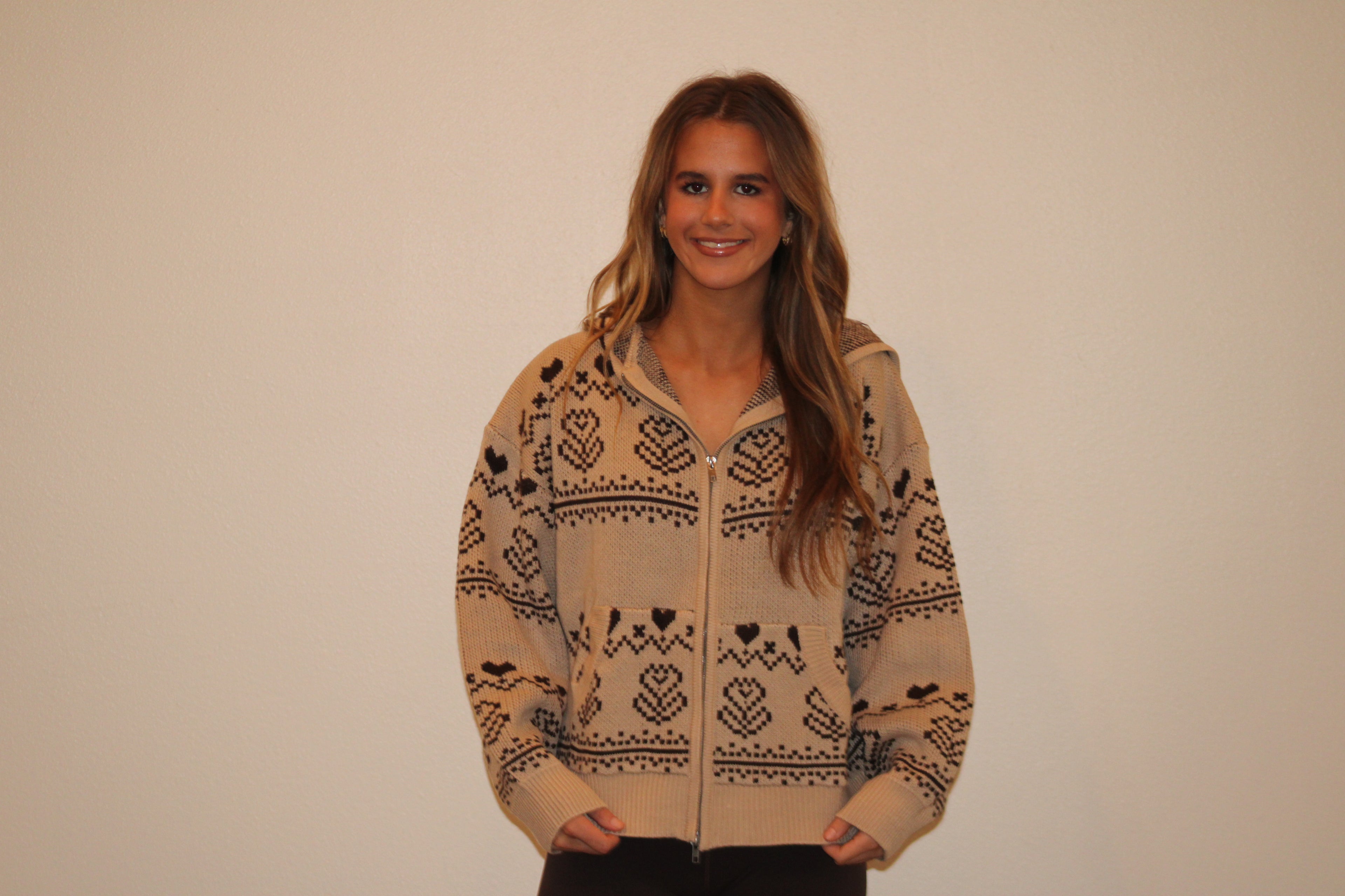 Fancy Floral Zip Up Sweater