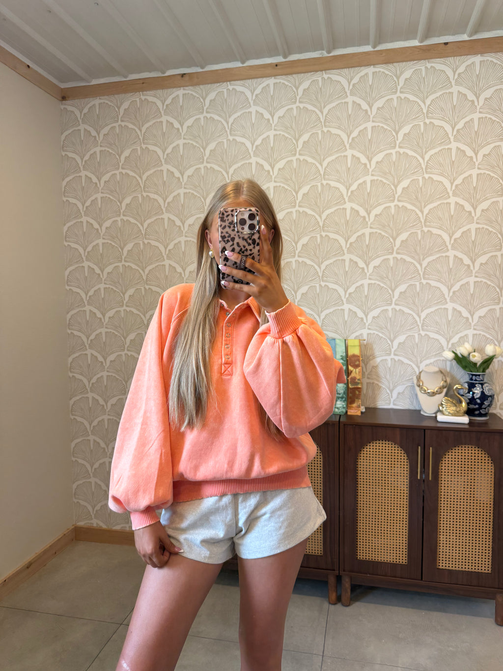 Claire Collared Pullover in Coral