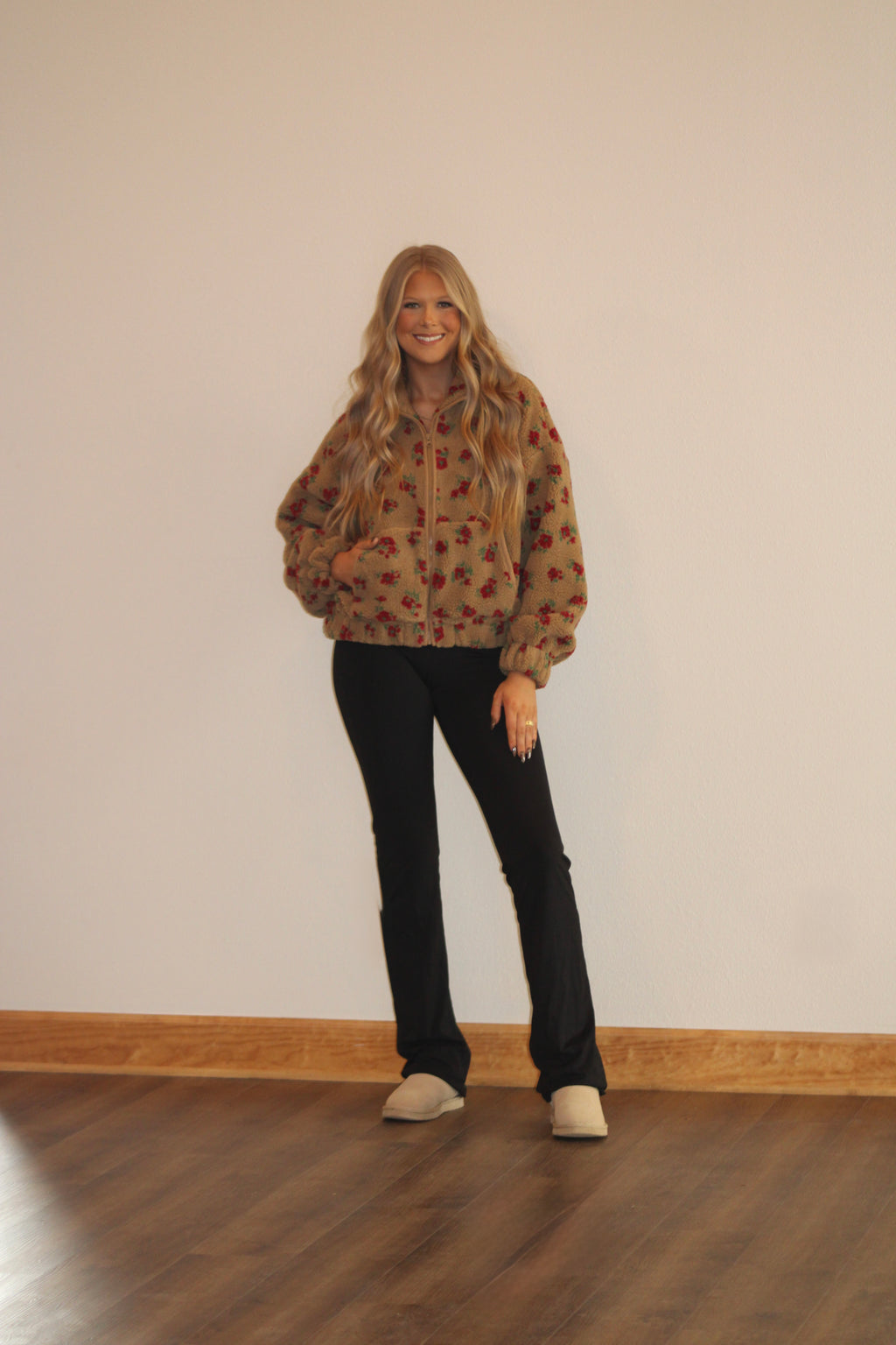 Floral Zip Up Fuzzy Sherpa
