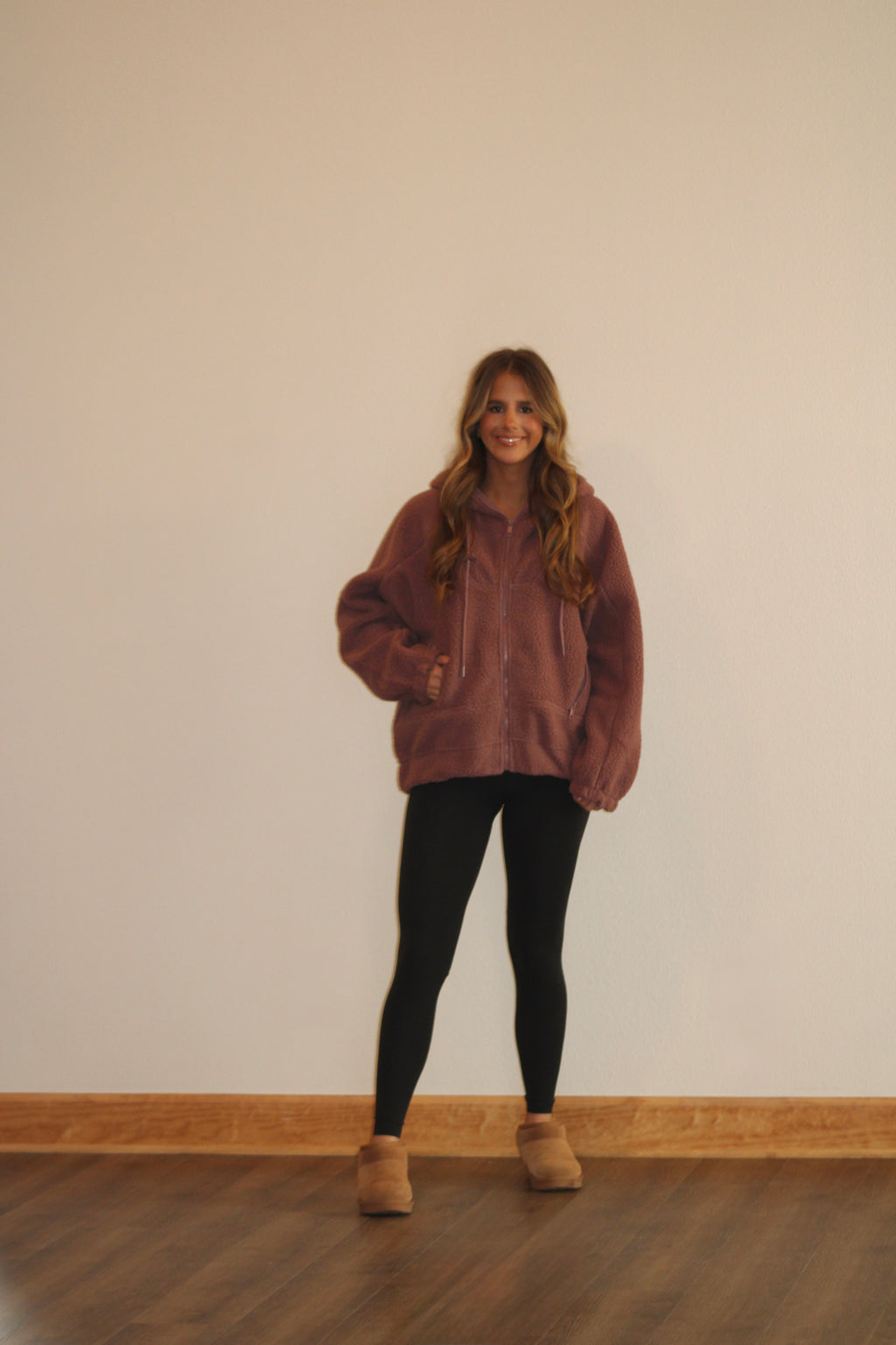 Mauve Fuzzy Zip Up Sherpa