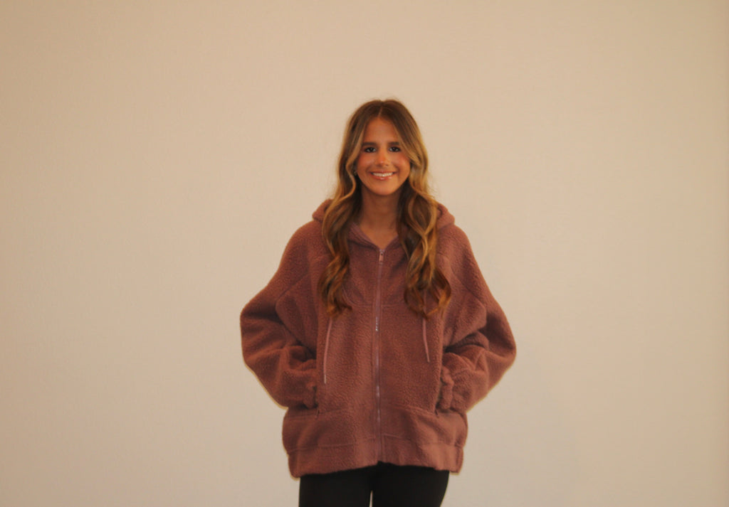 Mauve Fuzzy Zip Up Sherpa