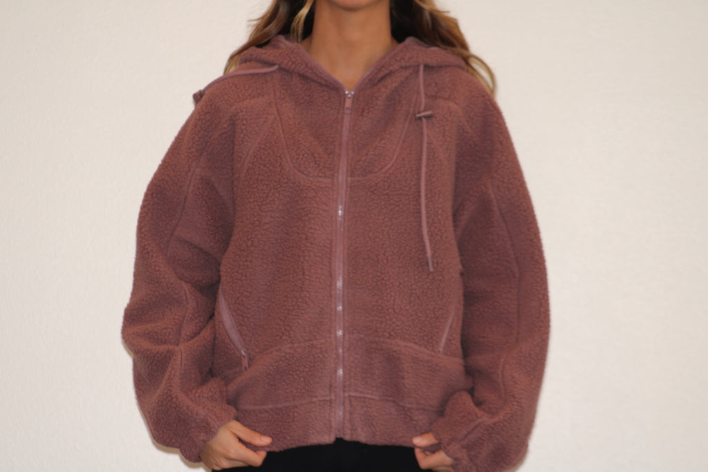 Mauve Fuzzy Zip Up Sherpa