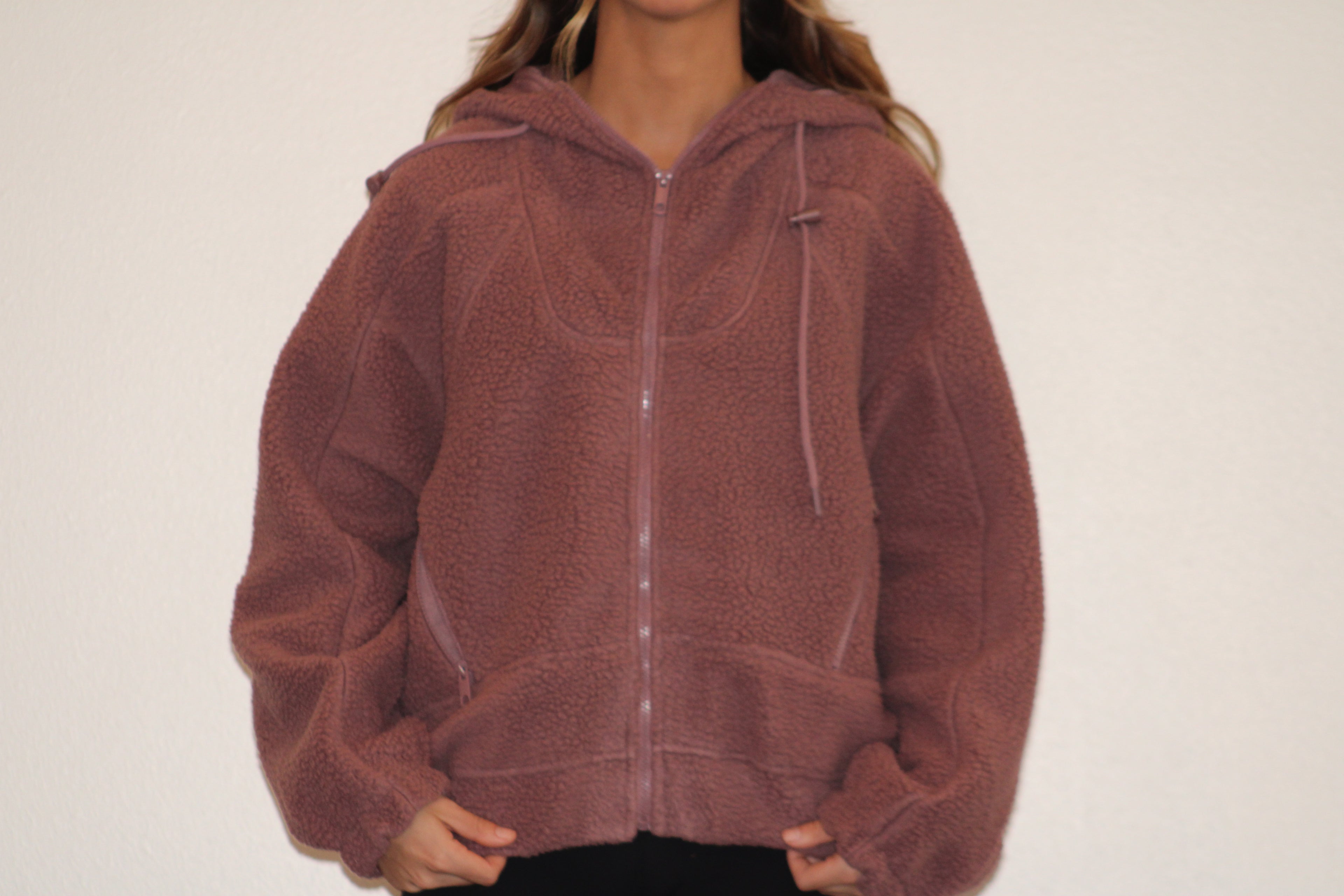 Mauve Fuzzy Zip Up Sherpa
