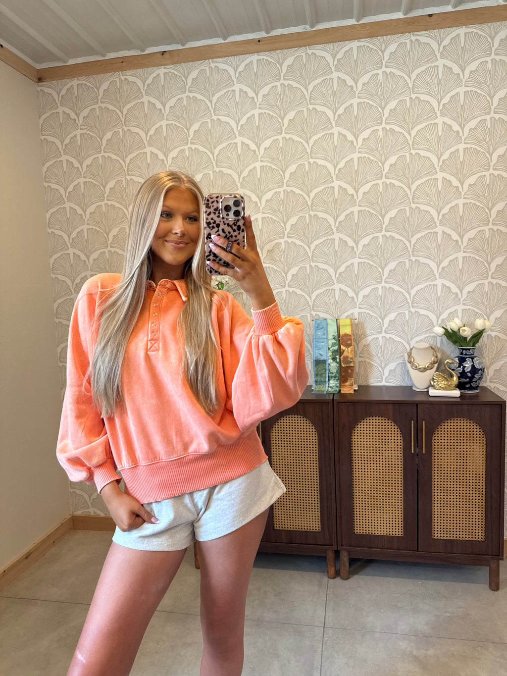 Claire Collared Pullover in Coral