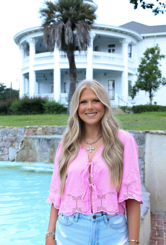 Pink Eyelet Top