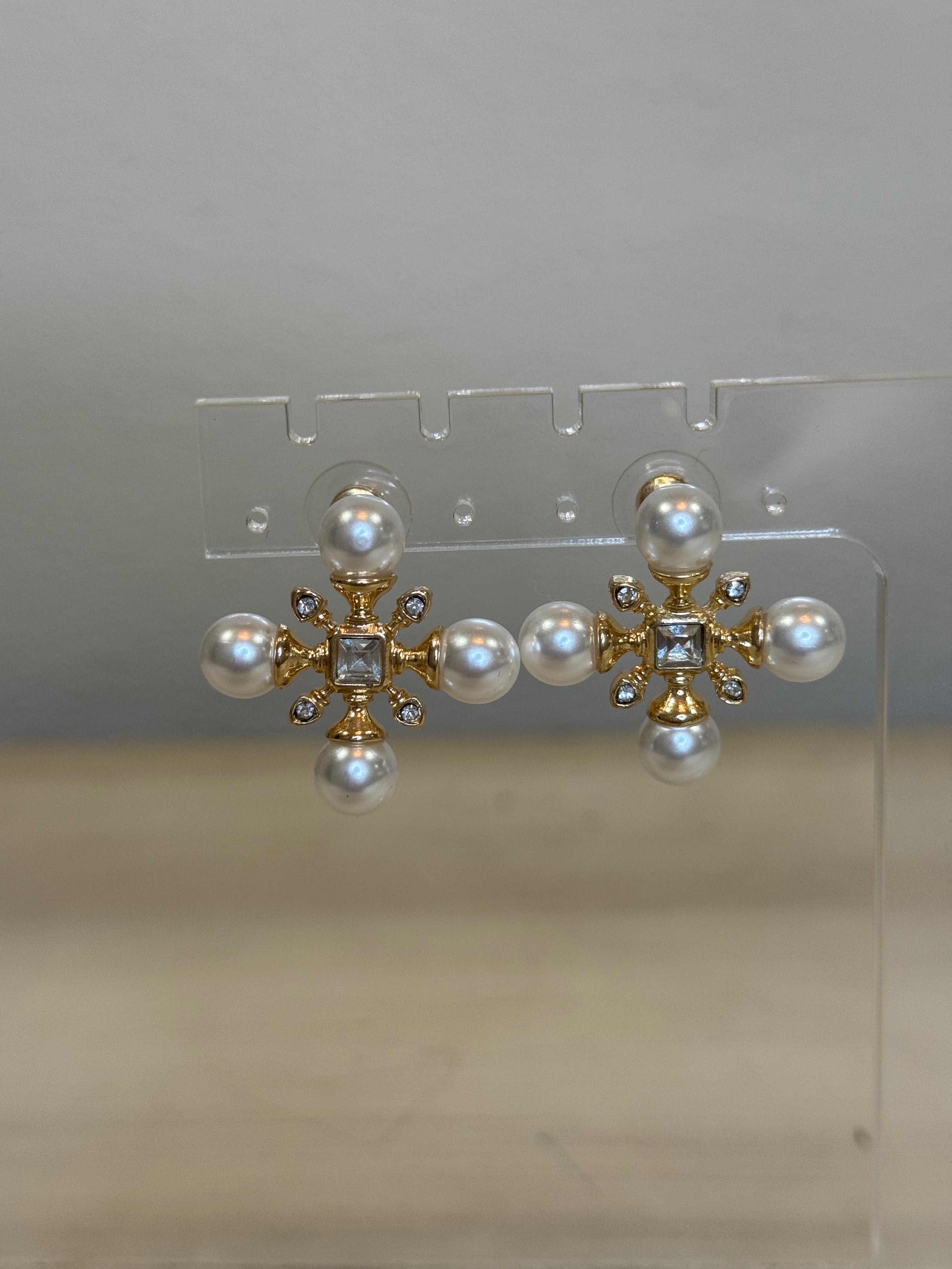 Pearl Cross Earrings