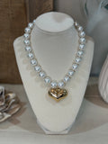 Puffy Heart and Pearl Necklace