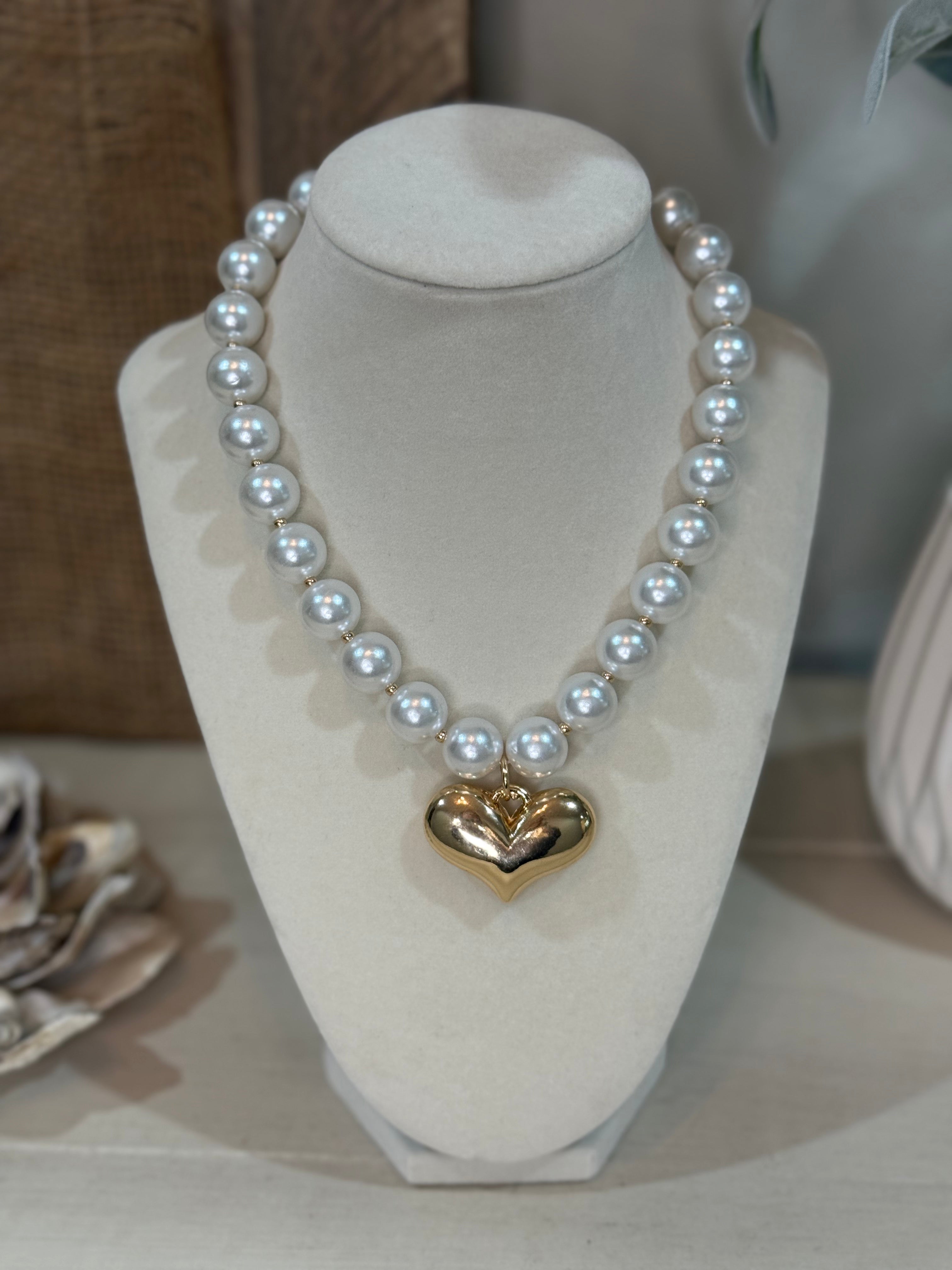 Puffy Heart and Pearl Necklace