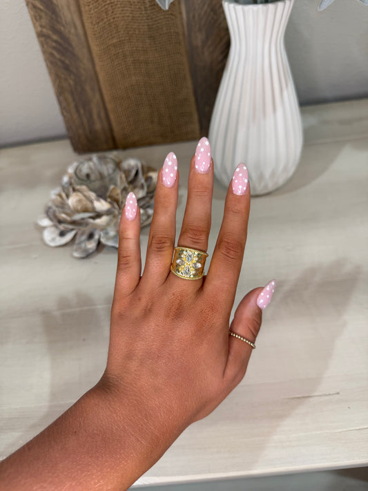 Stone and Pearl Cross Ring