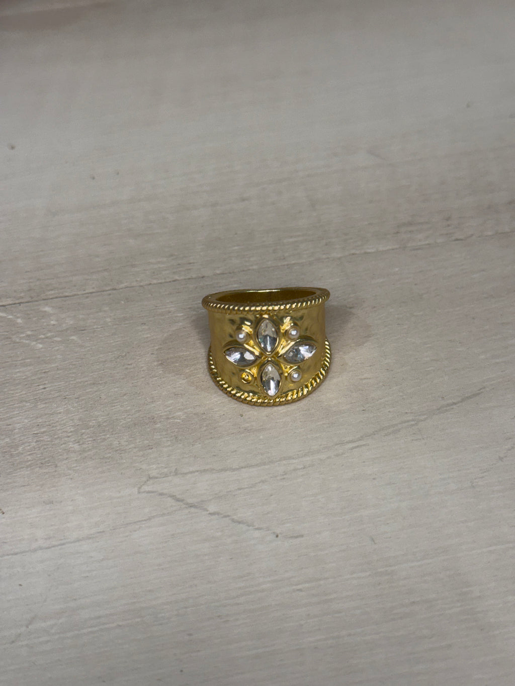 Stone and Pearl Cross Ring