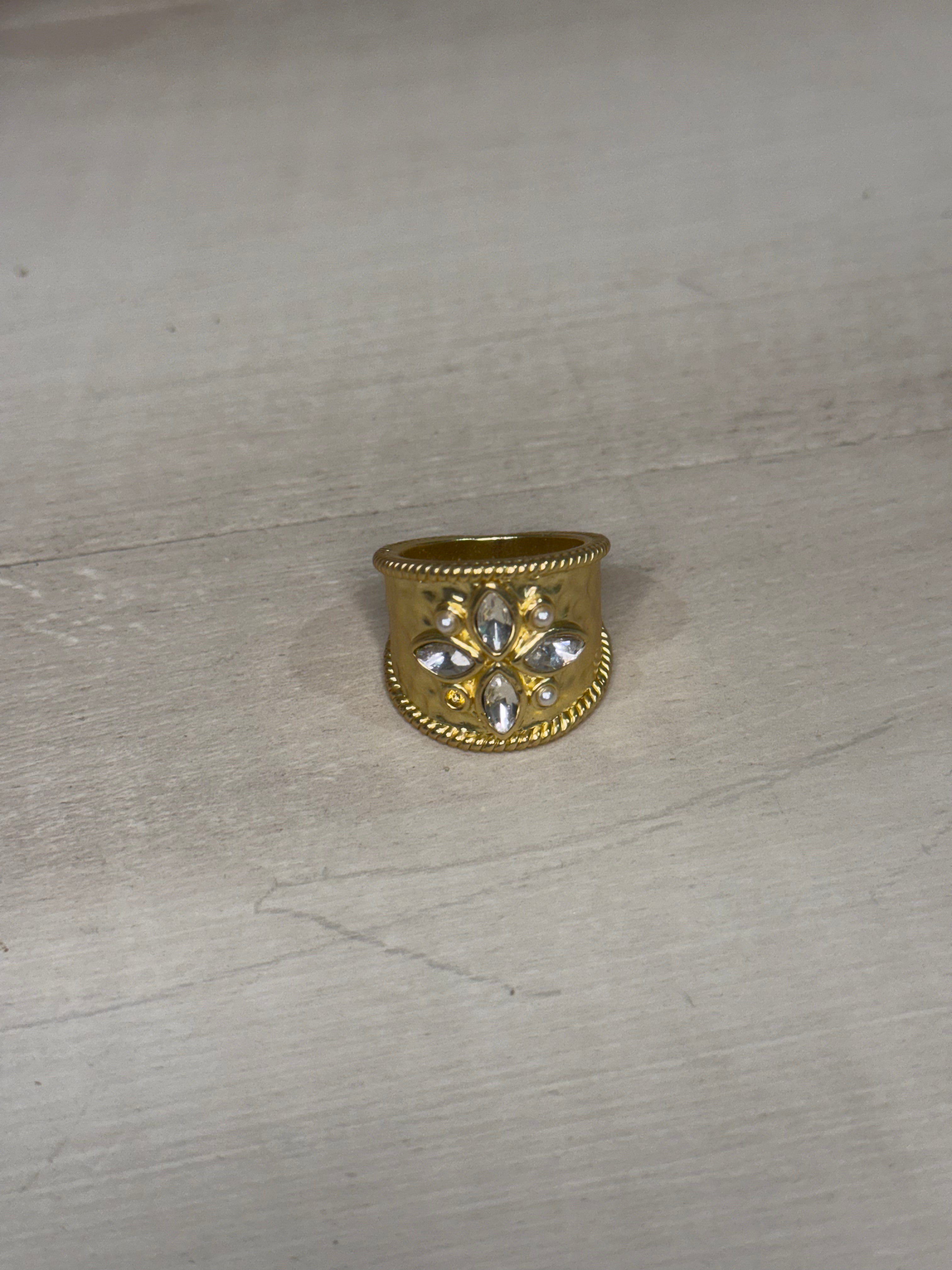 Stone and Pearl Cross Ring