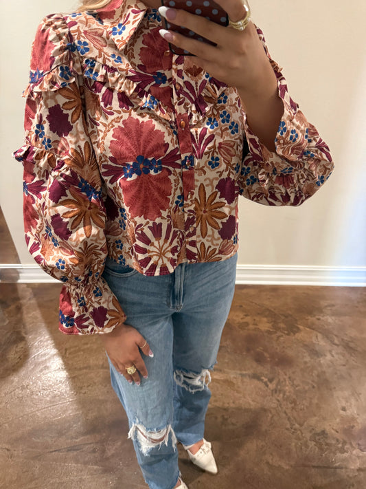 Autumn Hues Ruffle Sleeve Top