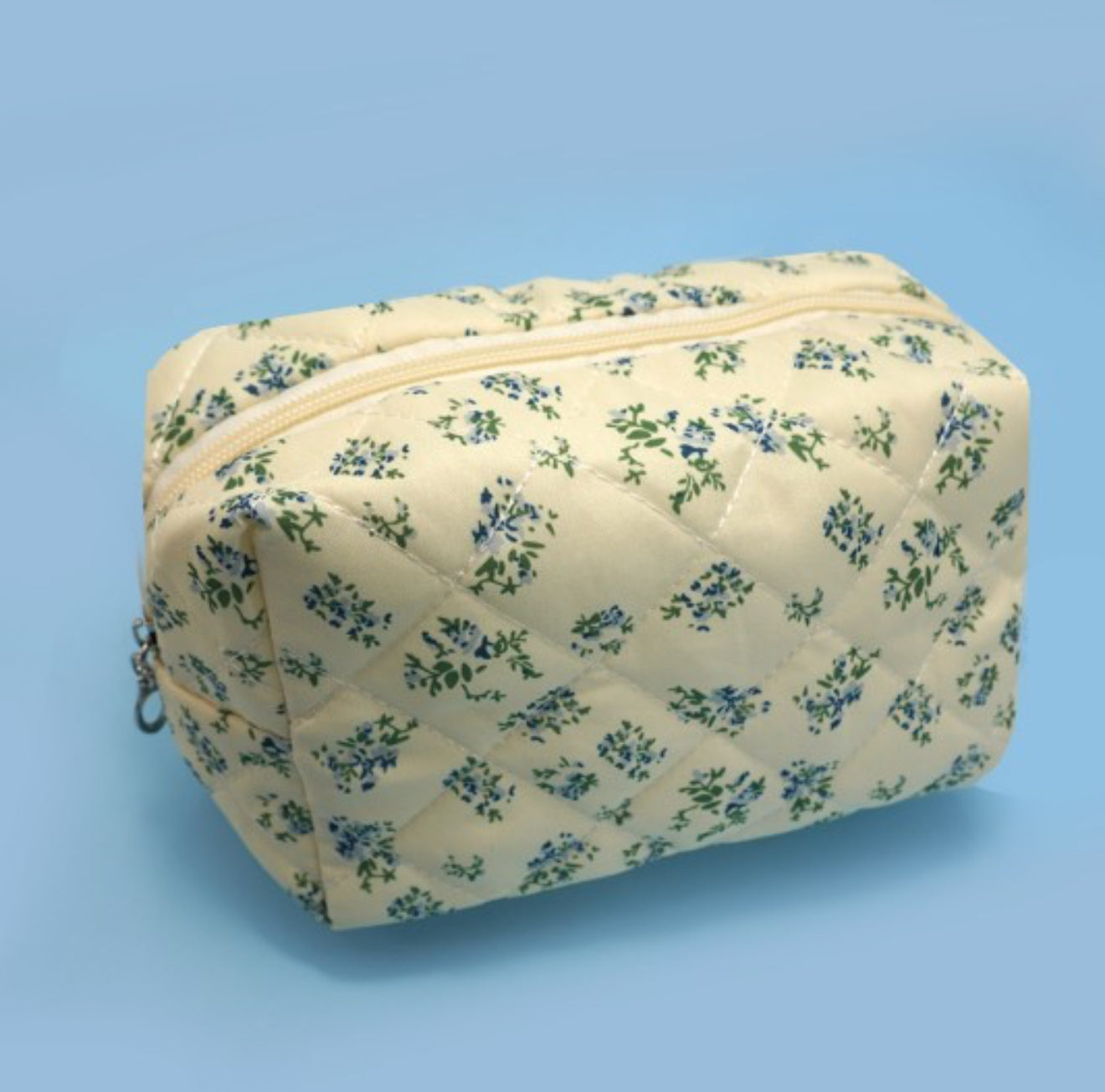 Green/Blue Floral/Light Yellow Cosmetic Pouch