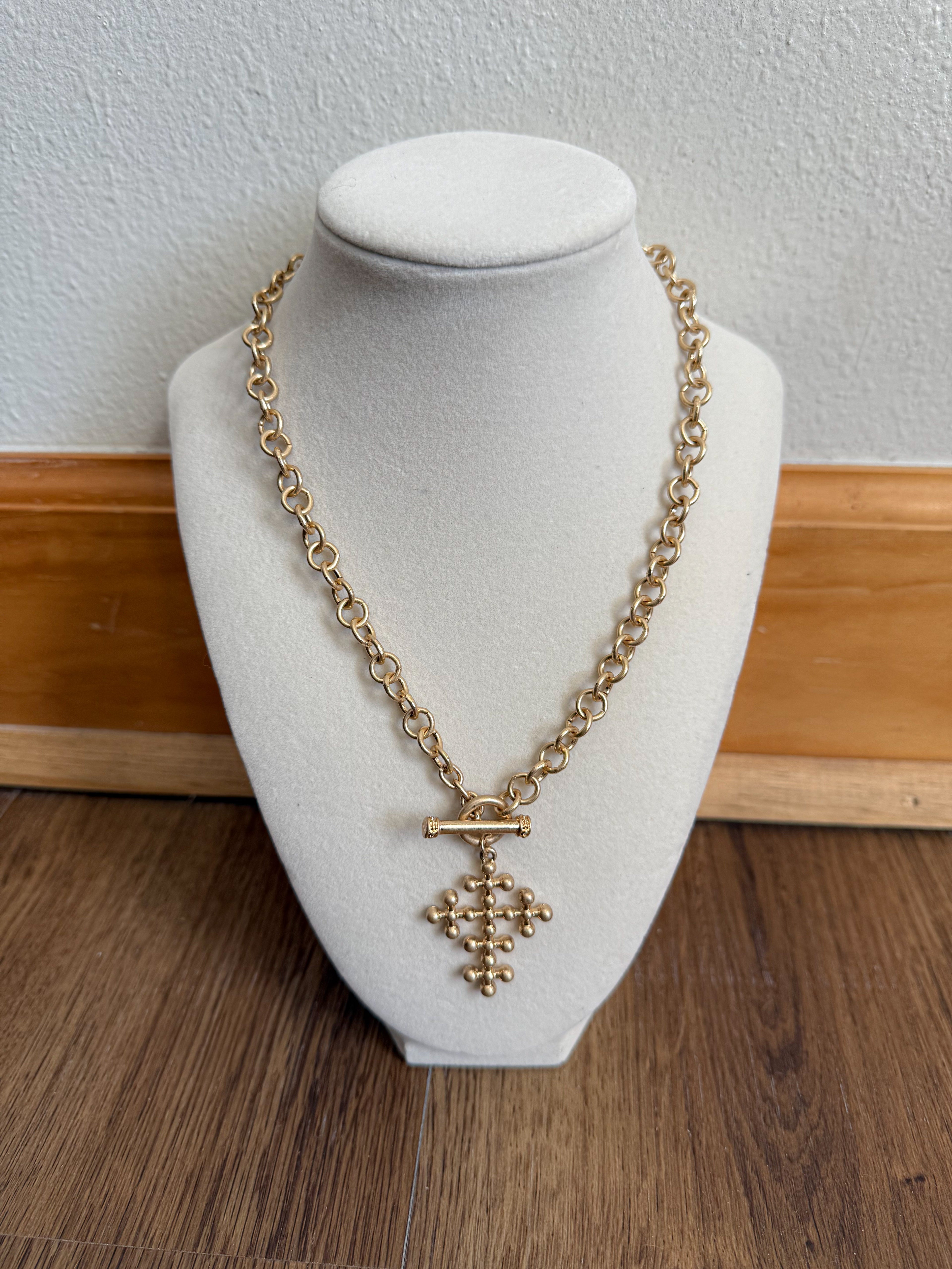 Gold Crossed Necklace