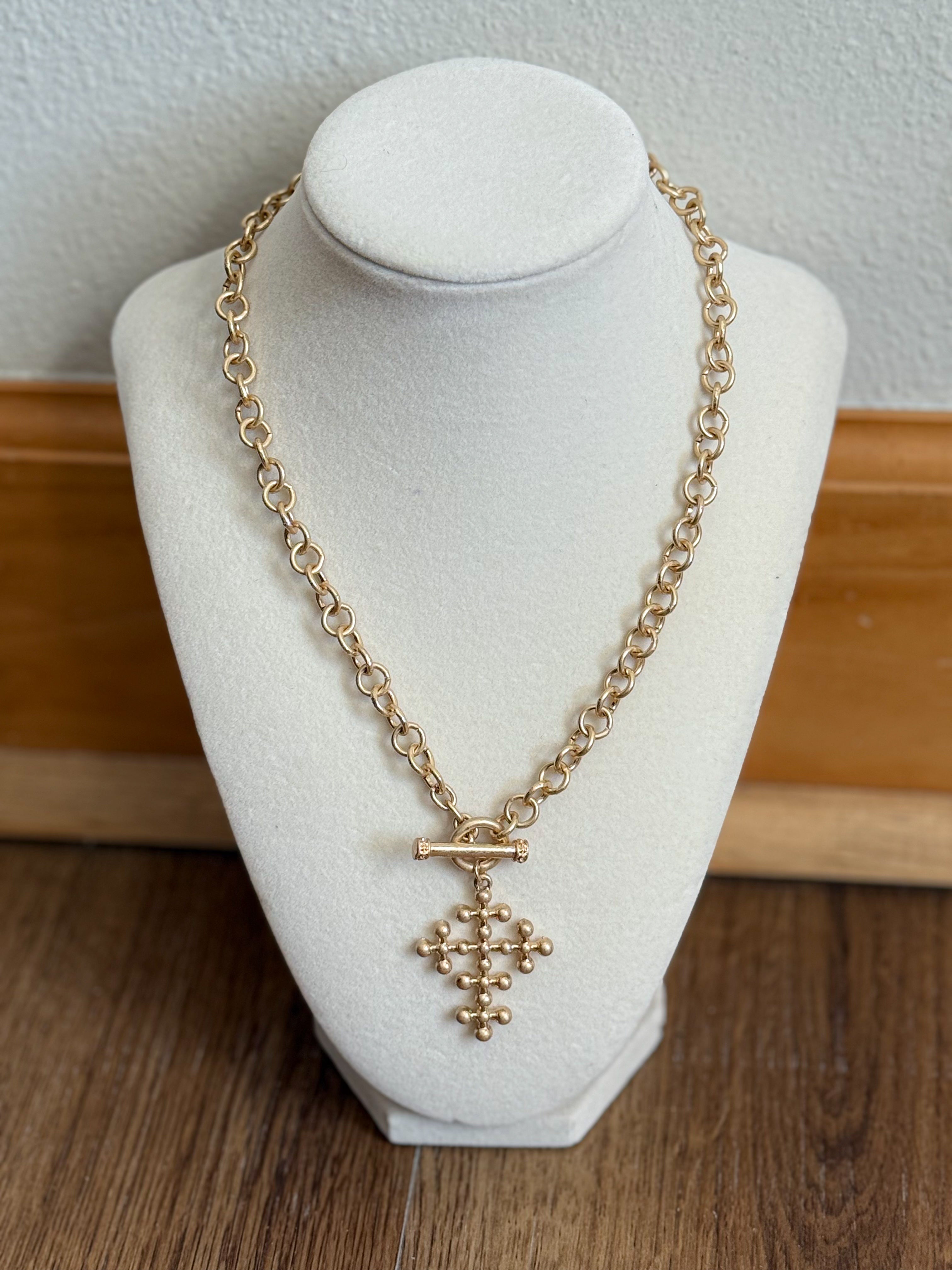 Gold Crossed Necklace