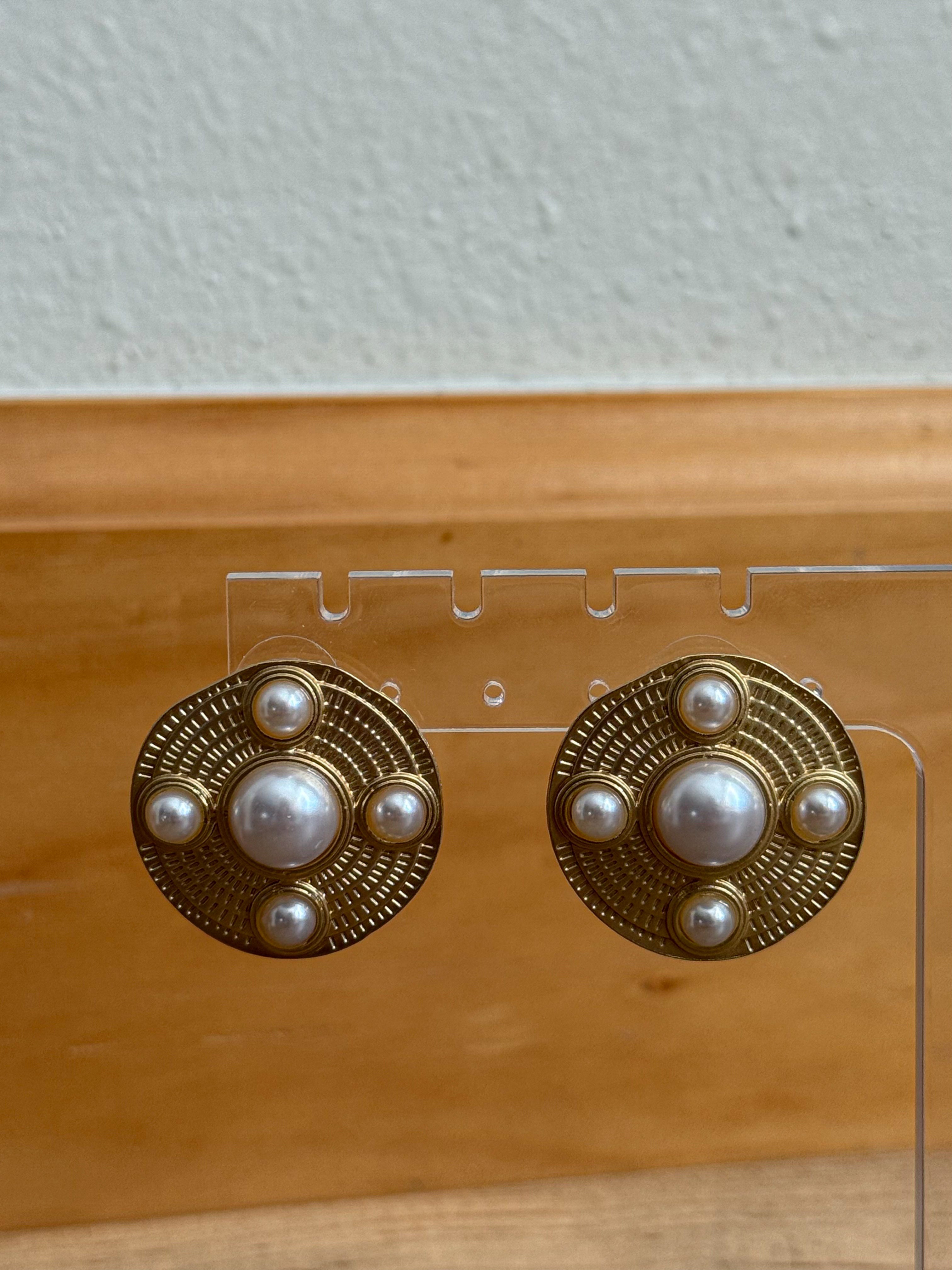 Pave Pearl Disk Earrings