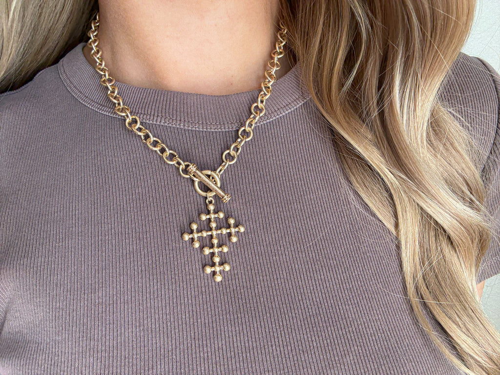 Gold Crossed Necklace