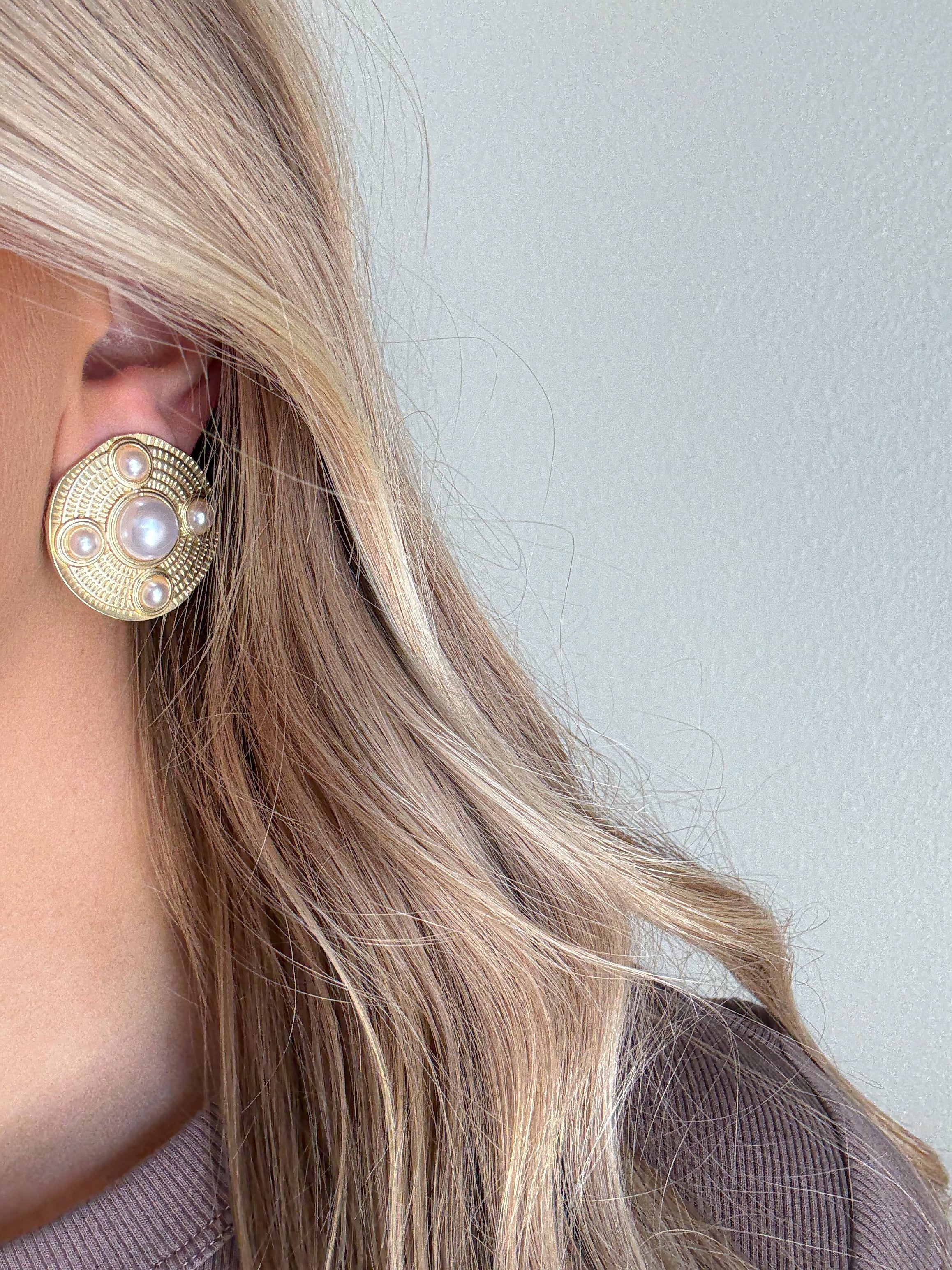 Pave Pearl Disk Earrings