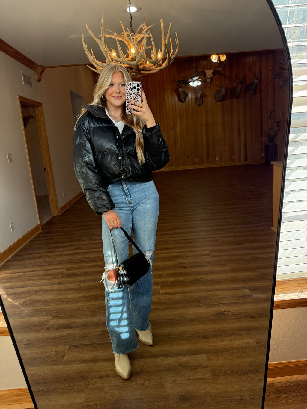 Paisley Leather Puffer Jacket